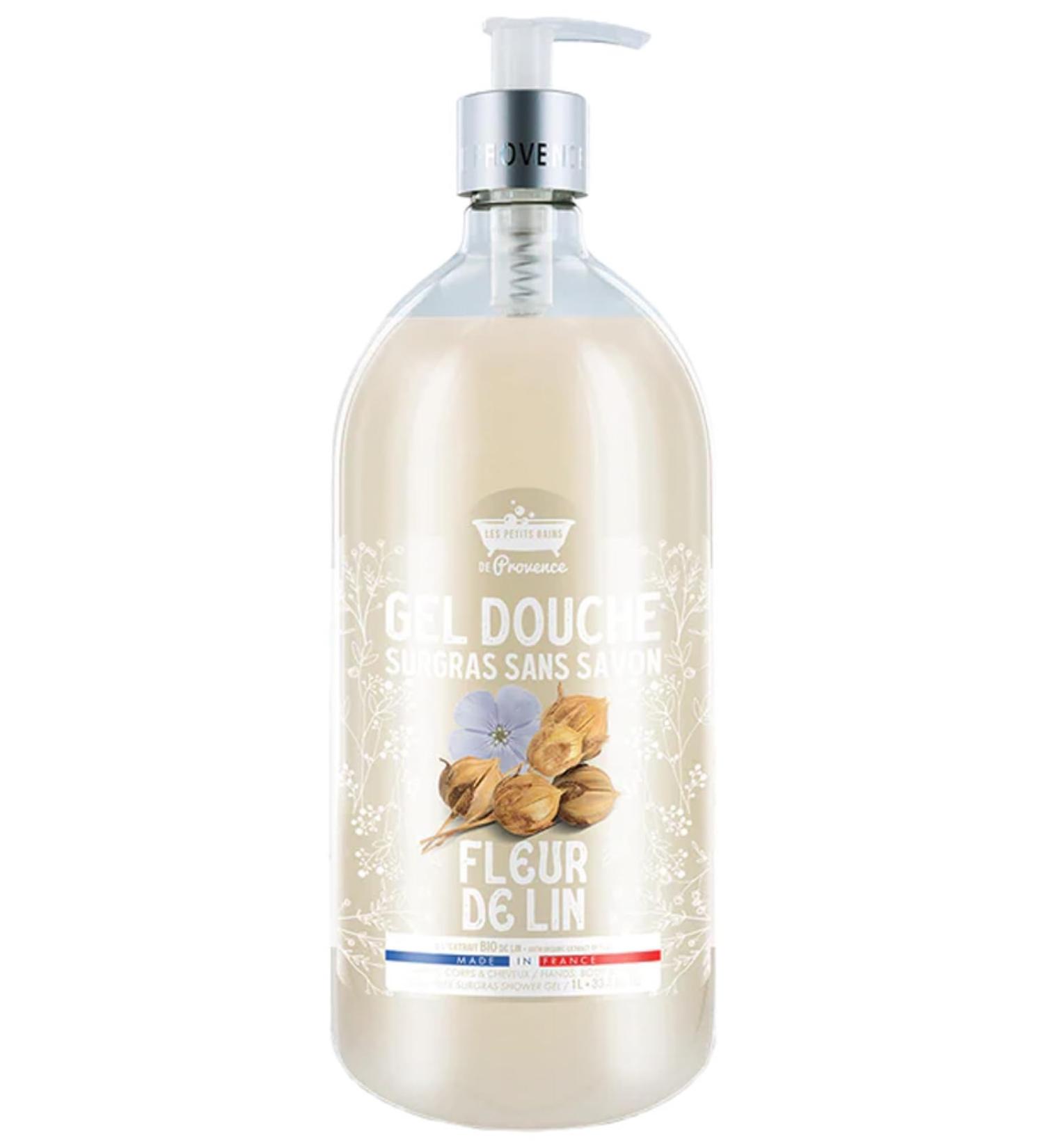 Flax Flower Shower Gel 1L Les Petits Bains de Provence Moisturizing & Gentle for Skin and Hair For All Skin Types Paraben-Free Dermatologically Tested