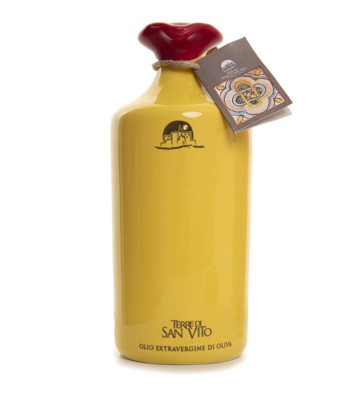 Terre Di San Vito 100% Organic Extra Virgin Olive Oil Yellow Terracotta Jar 475ml | Hand-painted Handmade Storage Vessel | Locally Grown, No Synthetic Fertilizers - Buy Online on GoSupps.com