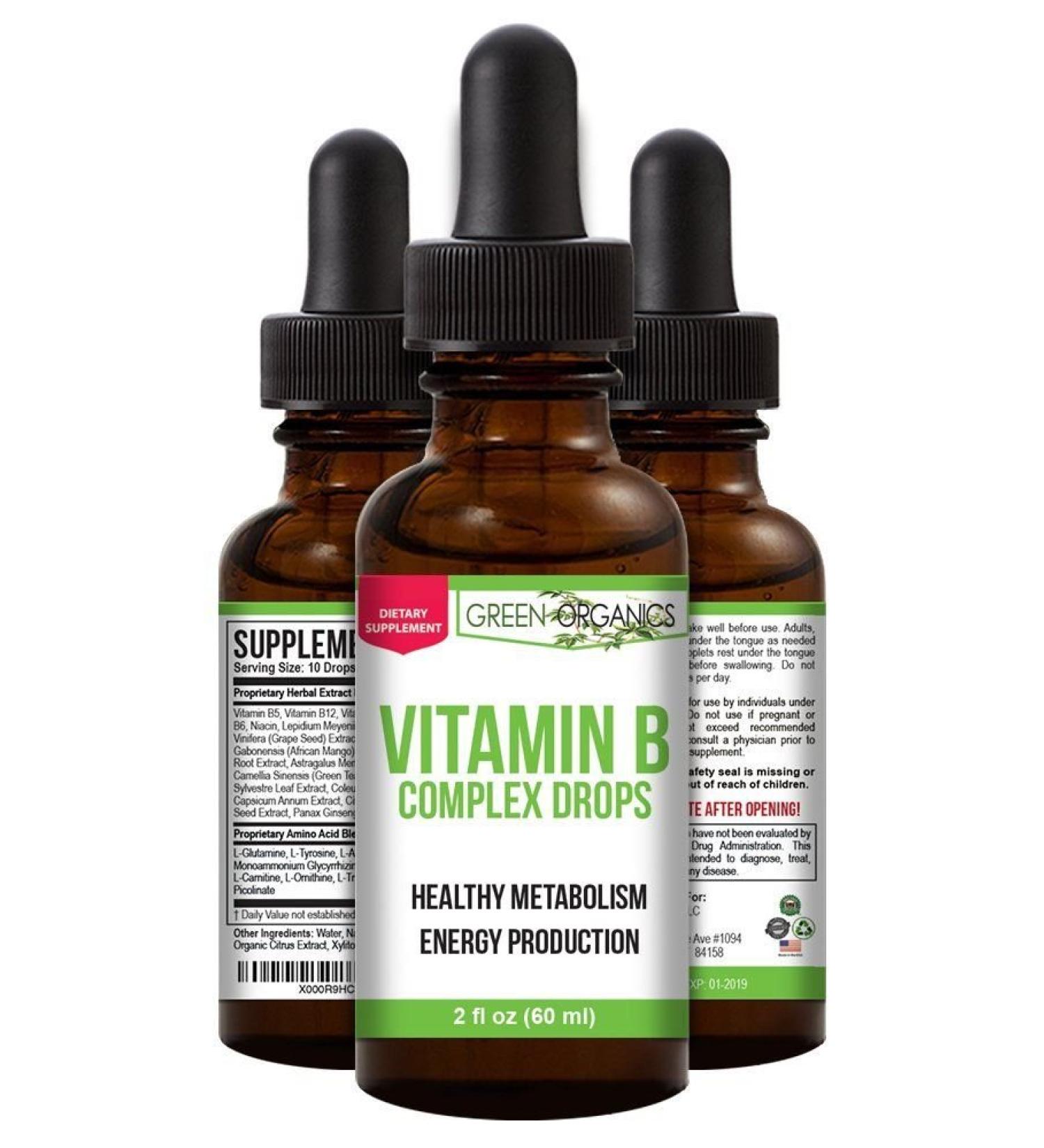 Green Organics Vitamin B Complex Liquid Drops to Support Energy Vitality and Immunity Health (2 Fl Oz)