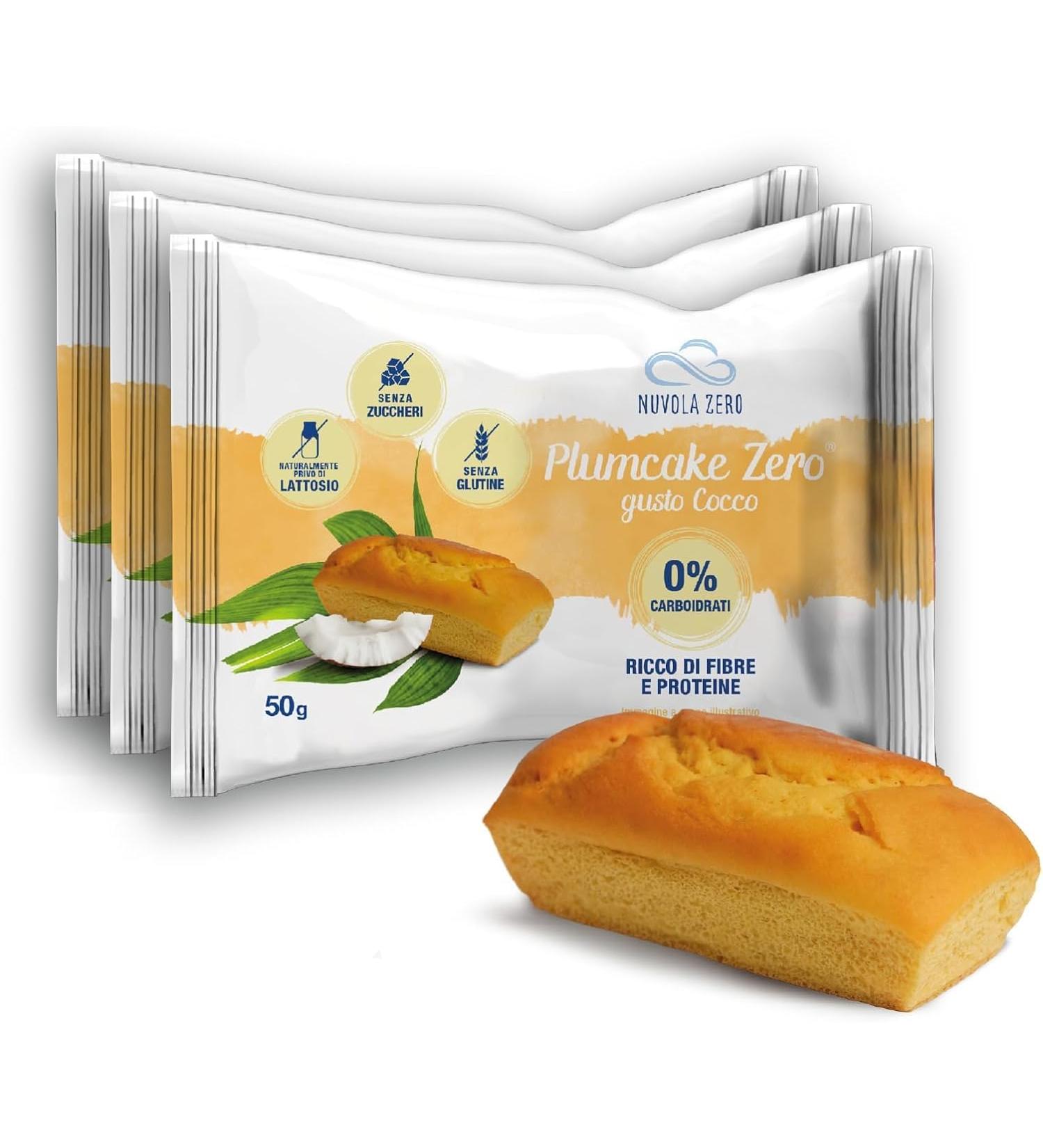 Nuvola Zero Plumcake - Zero Carb Lactose-Free Sugar-Free Gluten-Free Coconut Snack | High Fiber | 3 Pack | Made in Italy - Buy Online on GoSupps.com