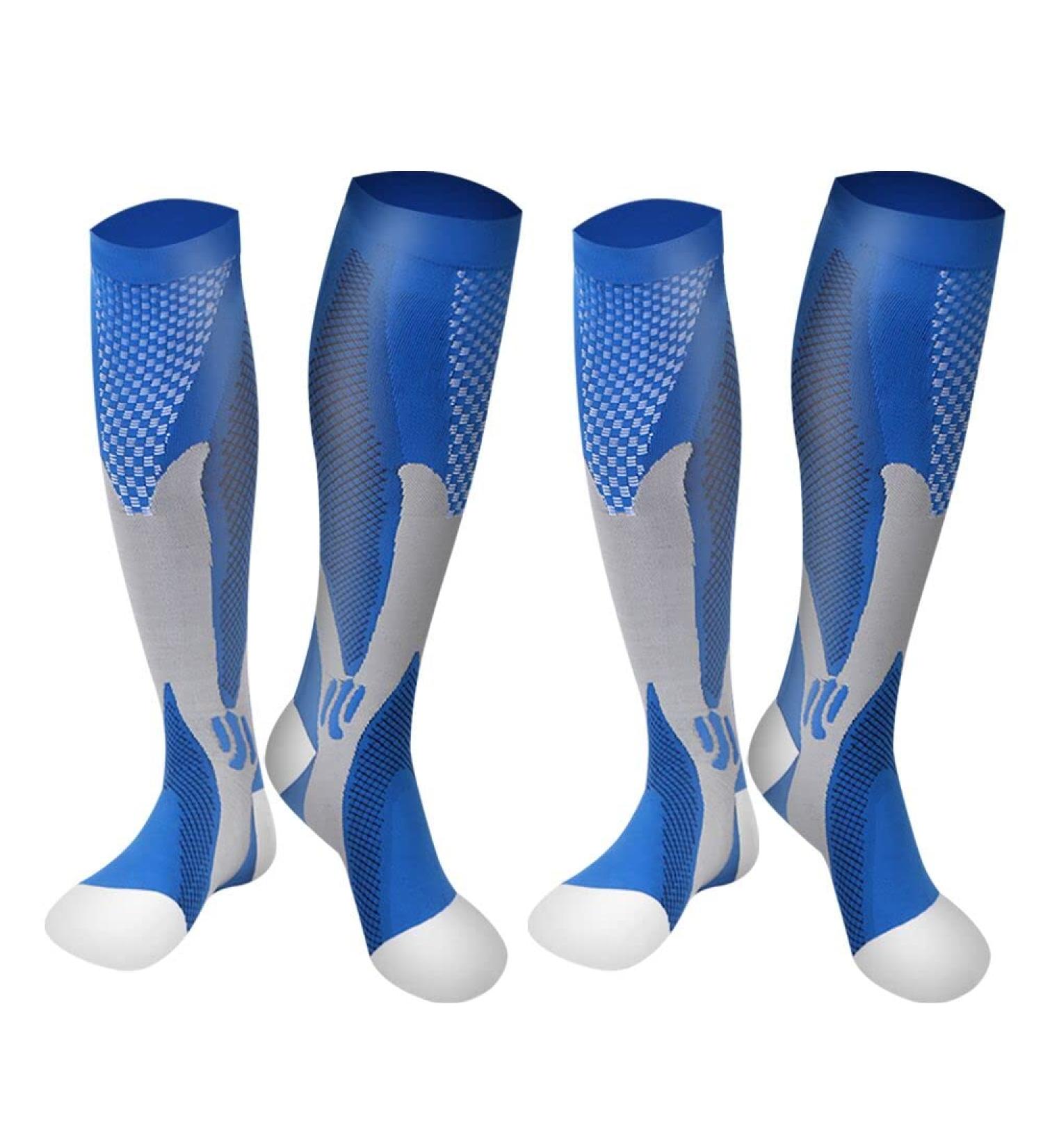 2 Pair Compression Socks 20-30mmHg Support Knee High Graduated Stockings for Men & Women - L-XL Blue - Buy Online on GoSupps.com
