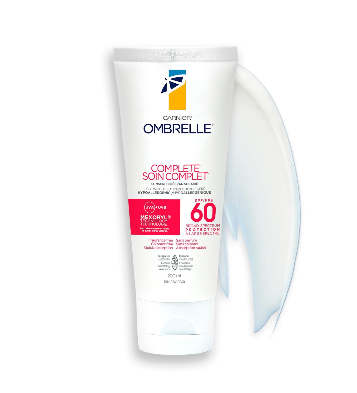 Garnier Ombrelle Complete Sunscreen Lotion SPF 60 For Body and Face Very High Broad Spectrum Advanced UVA/UVB Protection Non-Greasy Water Resistant Hypoallergenic Non-Comedogenic 200ml - Buy Online on GoSupps.com