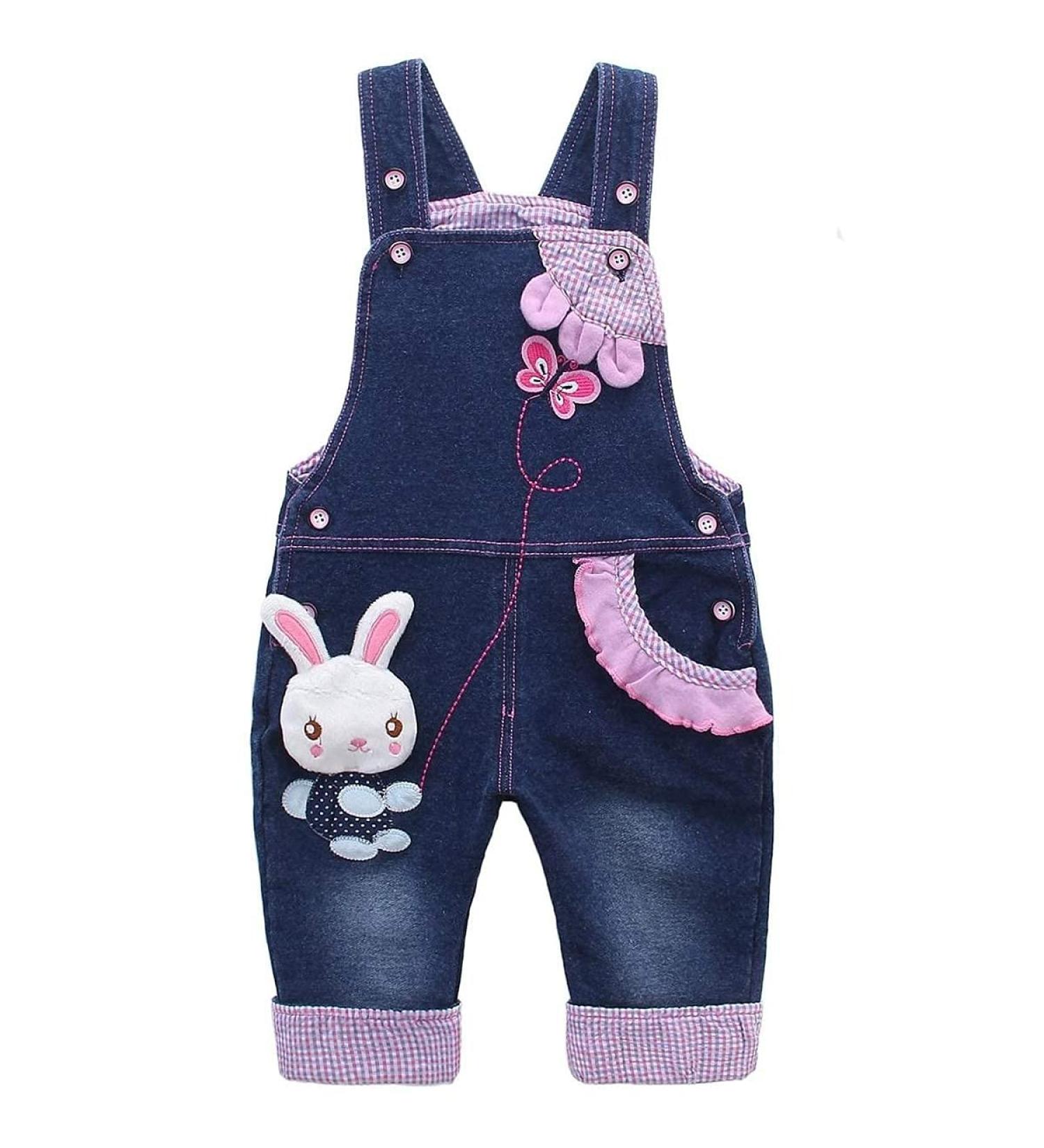KIDSCOOL SPACE Baby Girl Jean Overalls | Toddler Denim 3D Bunny Outfit | 18-24 Months Blue-1301 - Buy Online on GoSupps.com