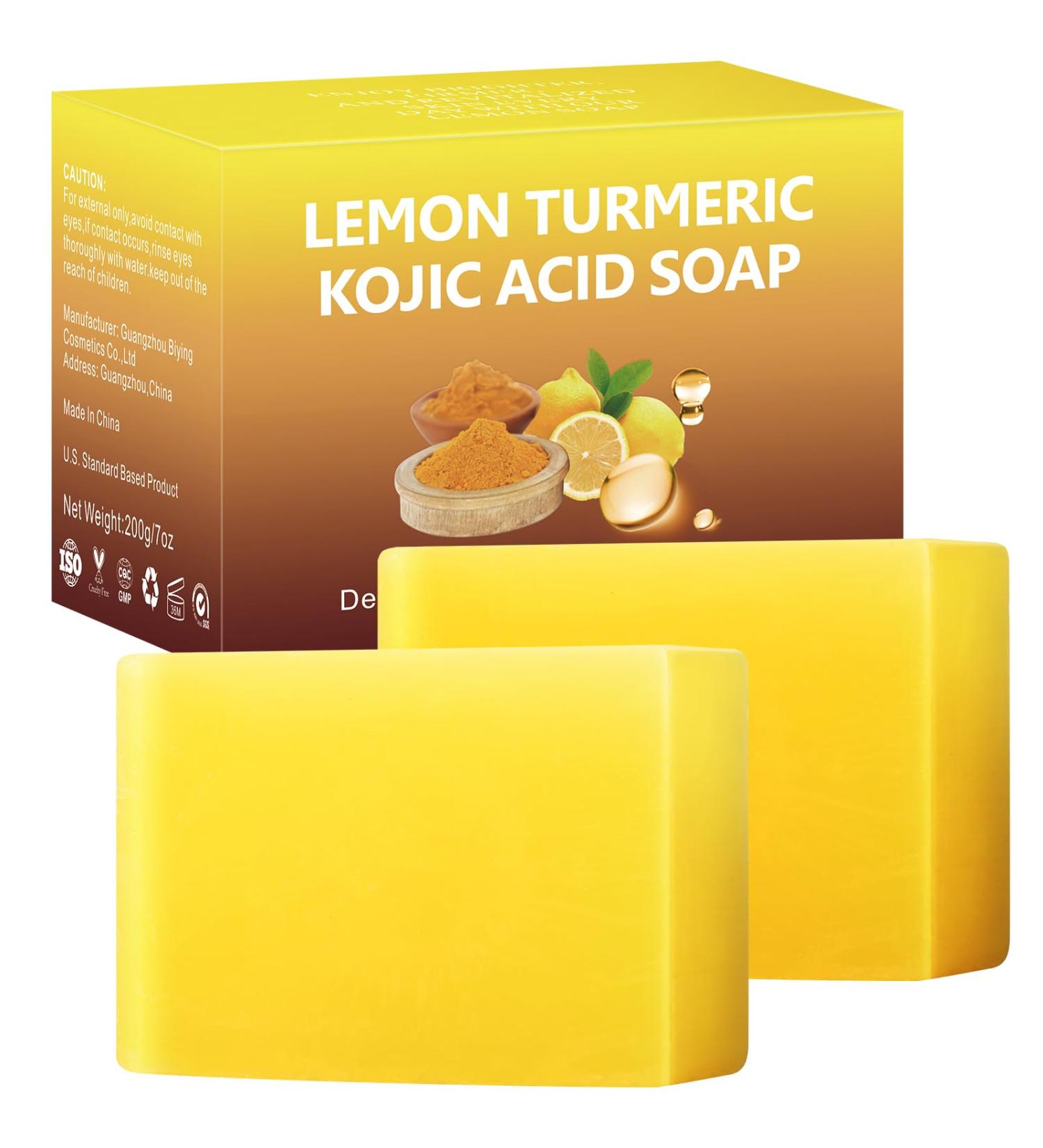 IREV Lemon Turmeric Kojic Acid Soap - Exfoliating & Cleansing Bar for Dark Spots Acne Face & Body - 200g/7OZ - Buy Online on GoSupps.com