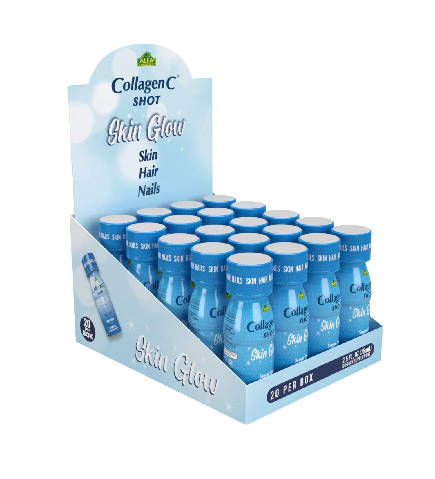 CollagenC Skin Glow Shot 20 Pack - Collagen 10g, Vitamin C 1000mg, Biotin 1000mcg, Vitamin D 800 IU - Natural Orange-Ginger Flavor - 2.5oz Bottle - Buy Online on GoSupps.com