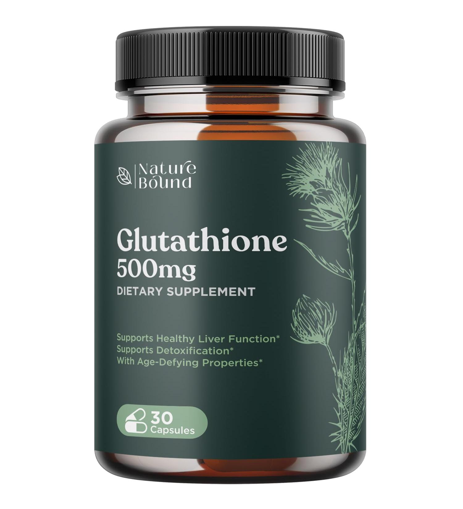 Nature Bound Glutathione Supplement 500mg - Skin Whitening Pills with Milk Thistle & Alpha Lipoic Acid - 30 Veg Capsules - Buy Online on GoSupps.com