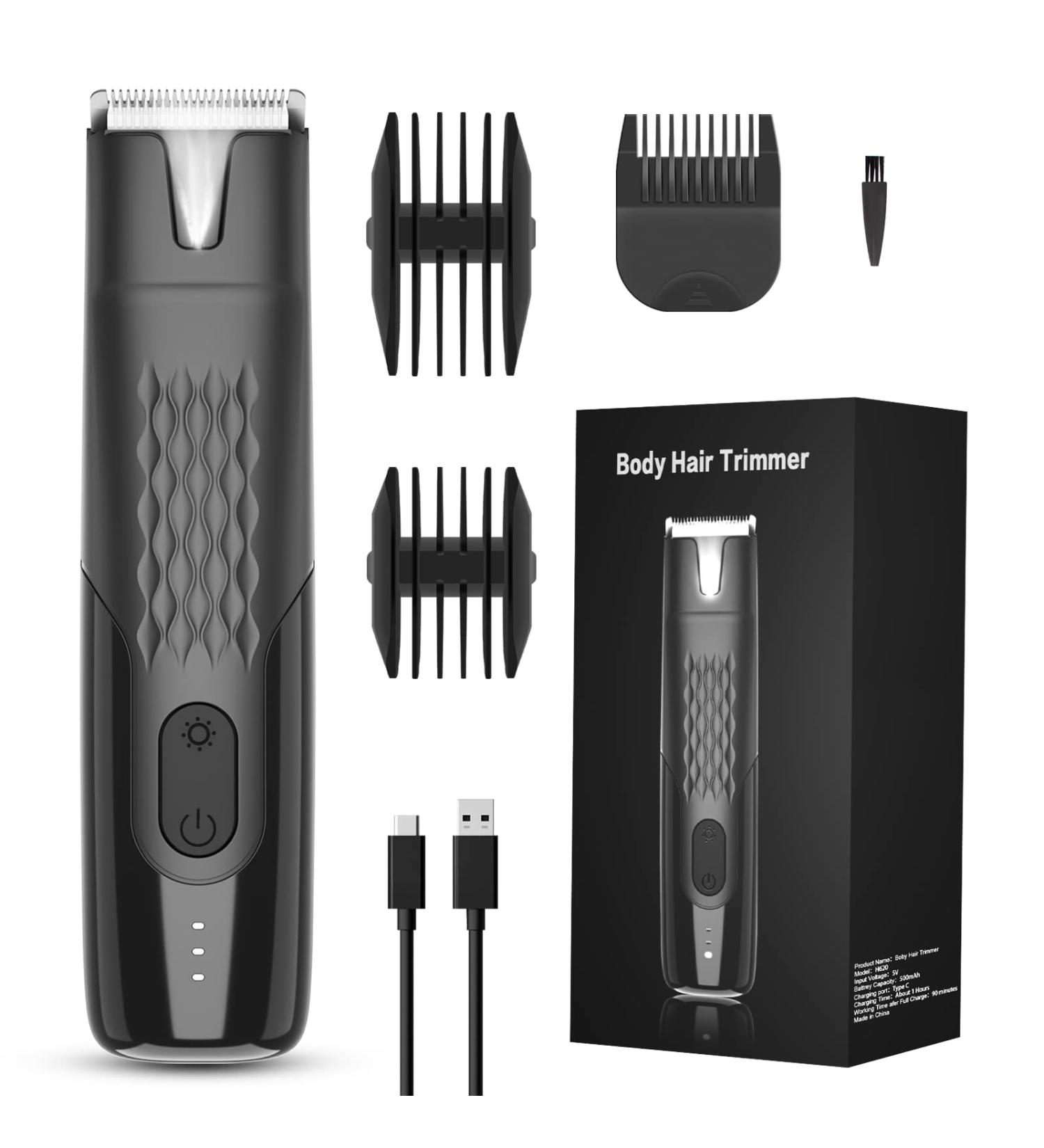 ATESON Groin Hair Trimmer for Men- Electric Body Groomer with LED Light & Waterproof Design- Pubic Hair Shaver and Beard Trimmer- Black (H620) - Buy Online on GoSupps.com