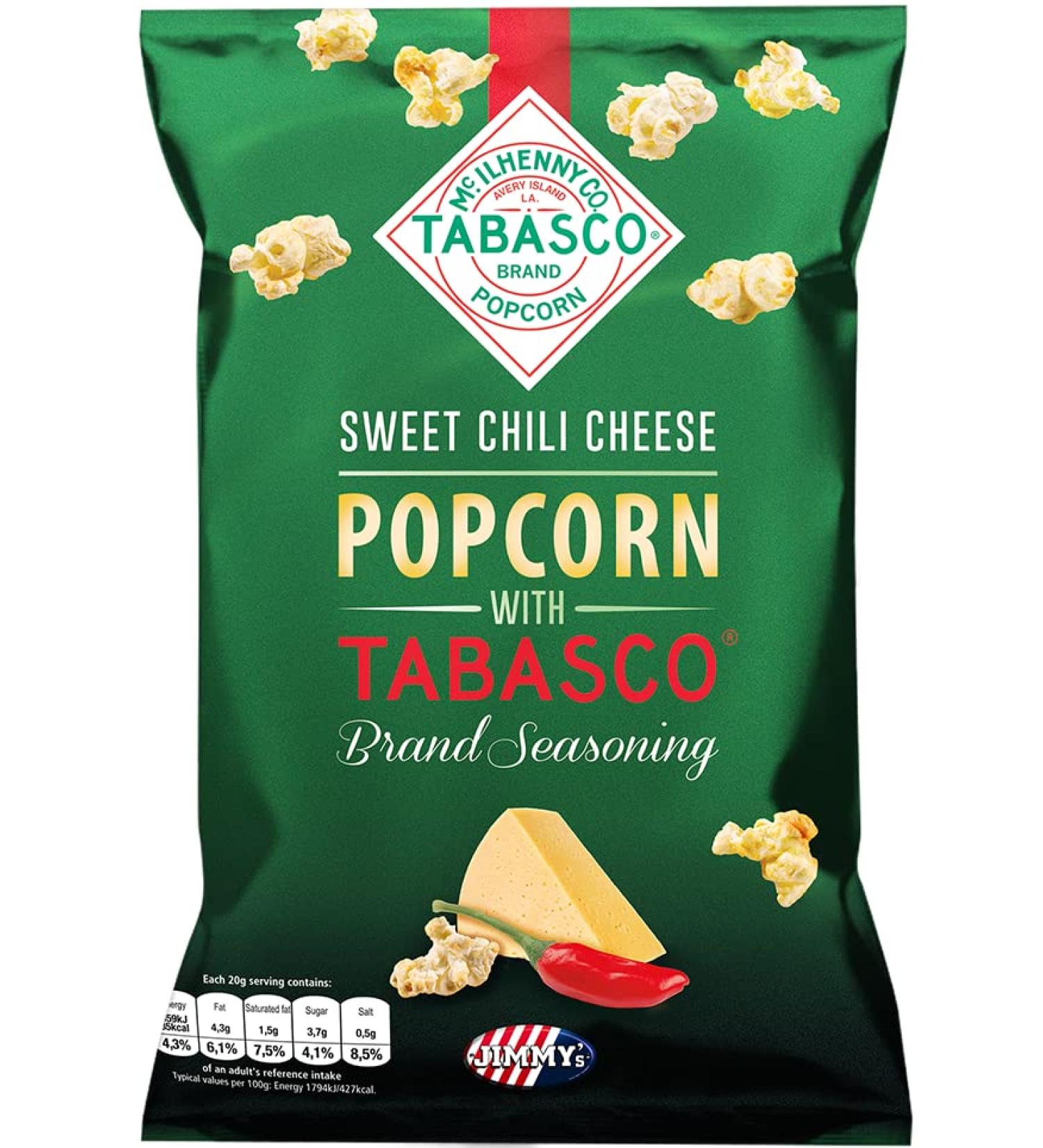  Tabasco JIMMY'S Popcorn Tabasco Sweet Chili Cheese 90 g Pack of 8 - Buy Online on GoSupps.com