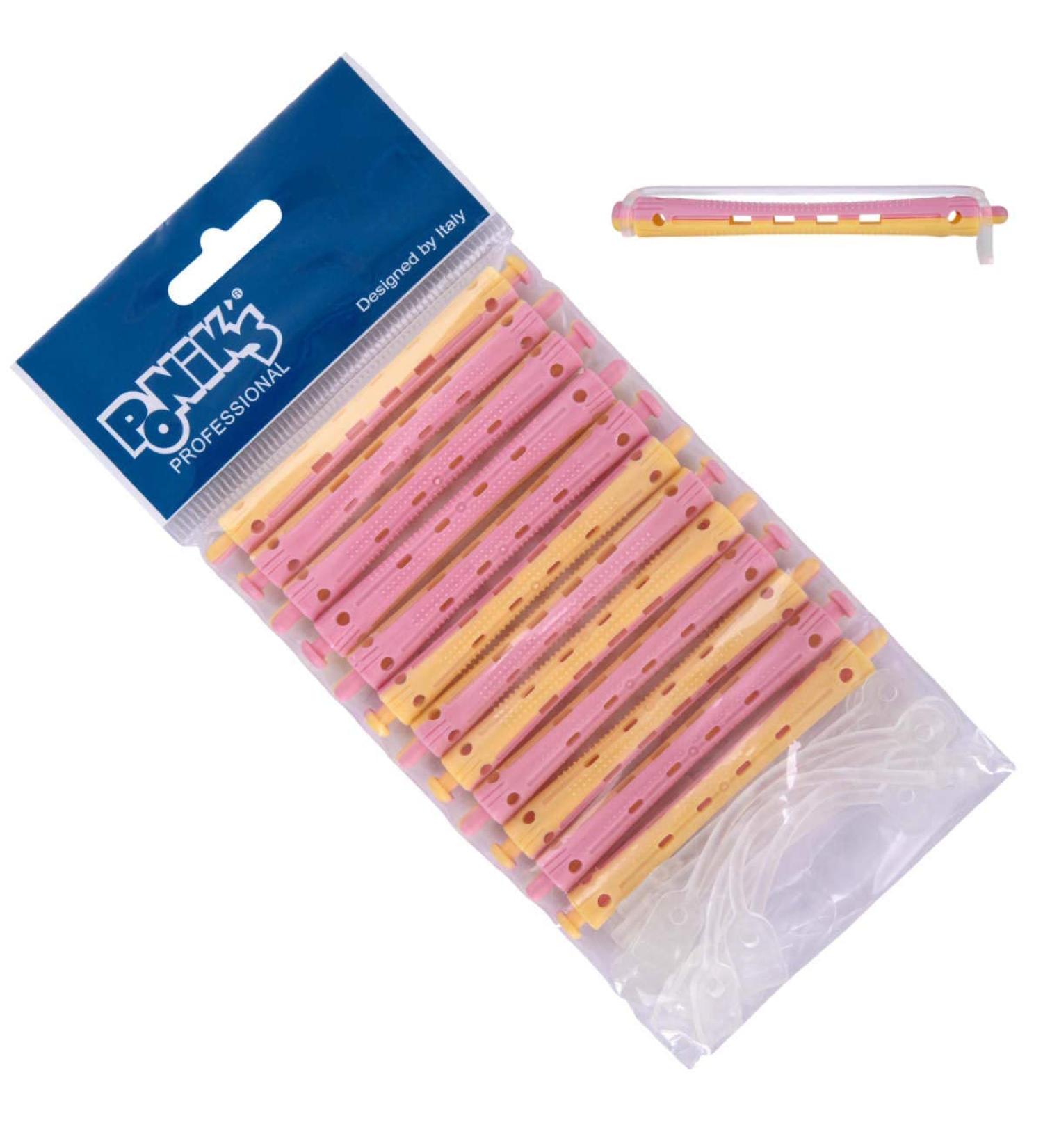 Poniks Constant Waves Wickler - 8mm Curly Winder for Permanent Waves - 12 Cold Well Winders with Tour Rubber Bags - Pink & Yellow - Buy Online on GoSupps.com