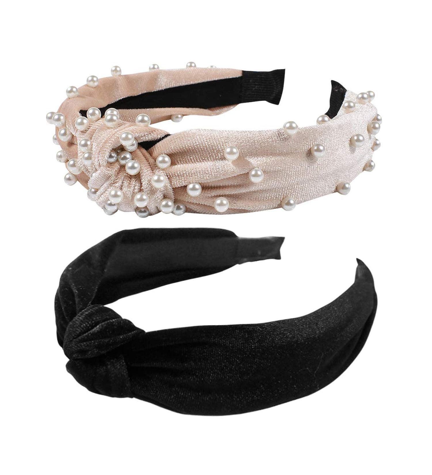 BEBEEPOO 2Pcs Pearl Velvet Wide Headbands - Vintage Style Hair Accessories - Buy Online on GoSupps.com