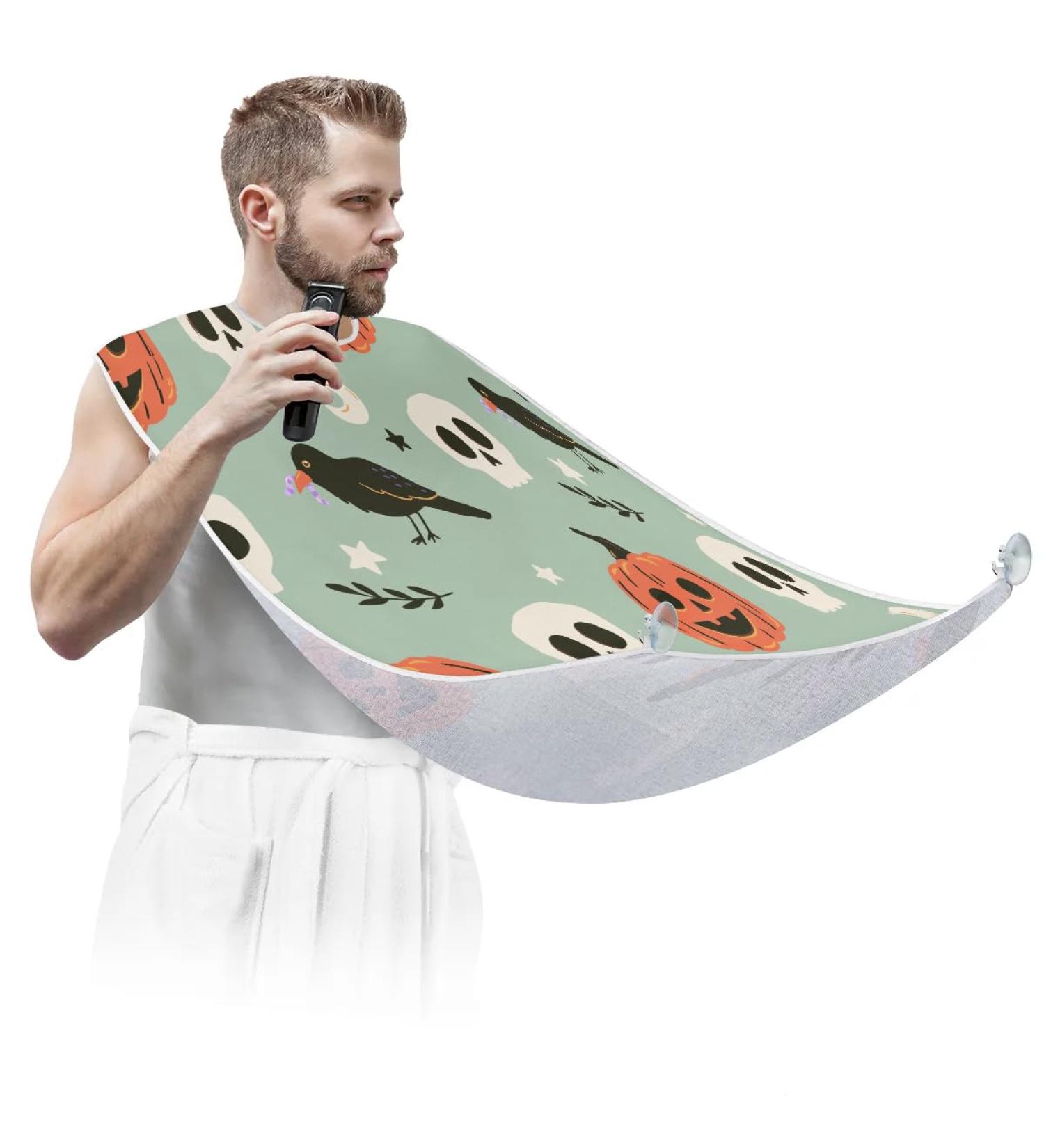 Halloween Pumpkin Crow Skull Beard Bib Apron - Non-Stick Waterproof Beard Catcher for Men Perfect Grooming Cloth with Suction Cups Ideal Gifts for Men - Buy Online on GoSupps.com