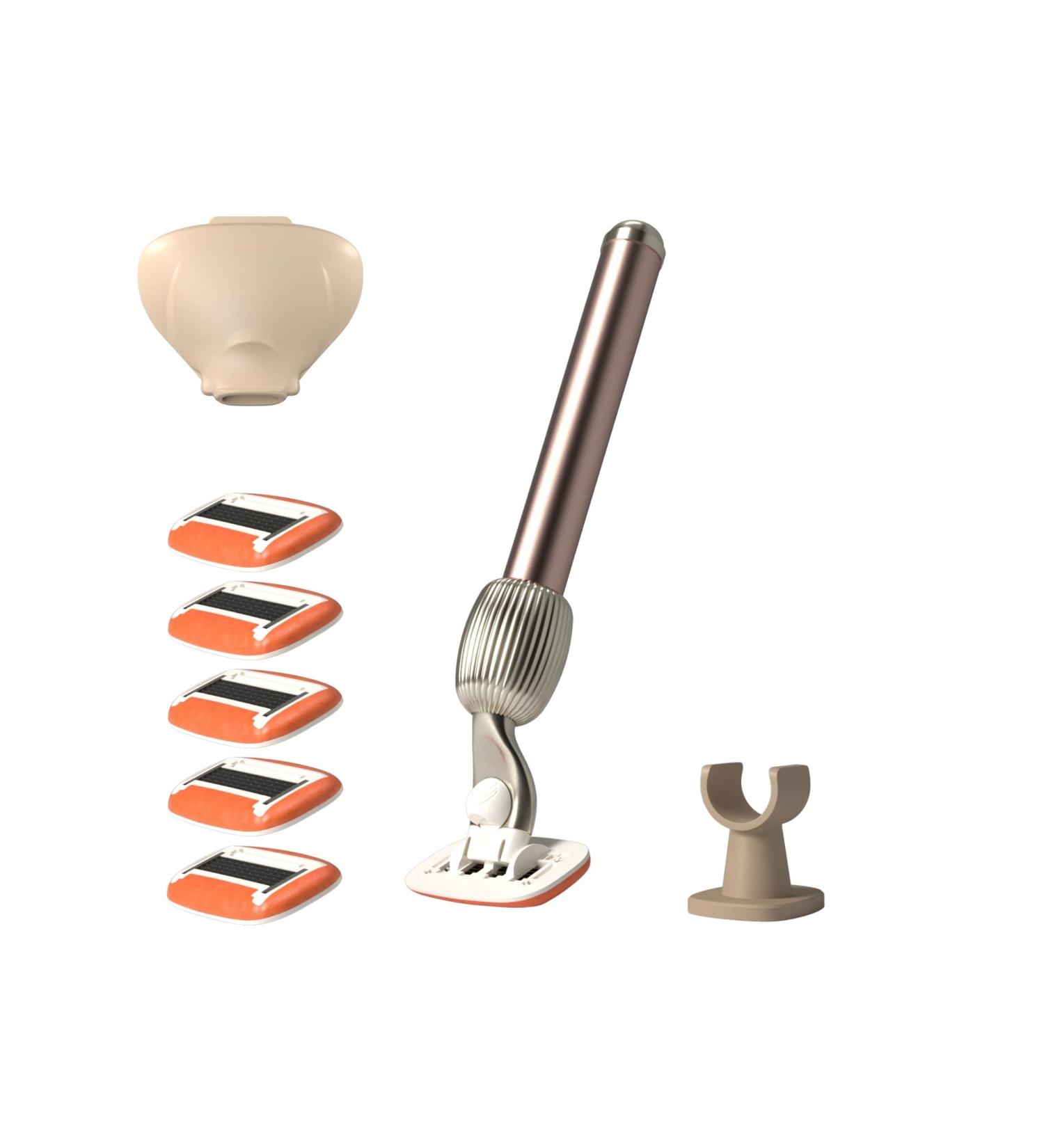 Fler The Razor Shave Set - Women's Interchangeable Razor 6 Replacement Blades with Aloe Vera & Vitamin E Blush Pink Unisex Shaver - Buy Online on GoSupps.com