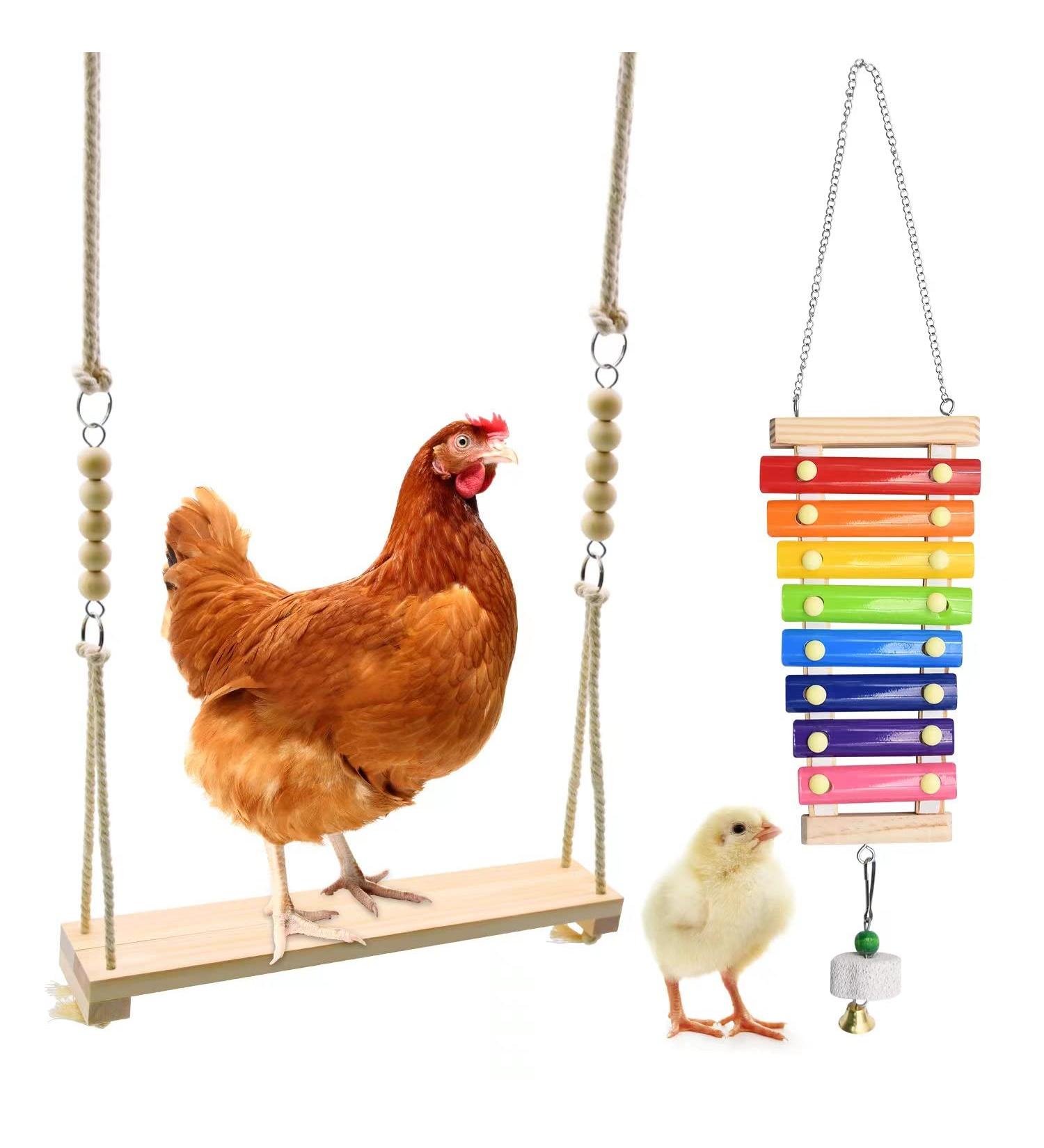 Chicken Swing and Xylophone Toys 2 Pack - Fun Entertainment for Poultry, Roosters, Hens, Chicks, Parrots, Macaws - Stress Relief for Birds - Buy Online on GoSupps.com