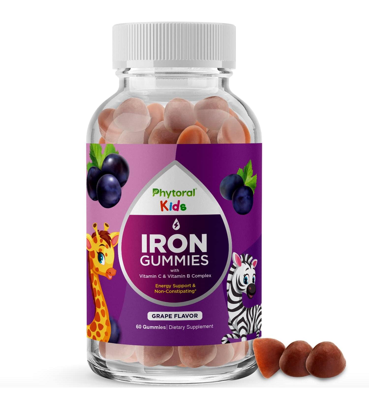 Iron Gummy Multivitamin for Kids - Phytoral Natural Immune Boost and Focus Supplement - 60 Delicious Kids Iron Gummies with Essential Vitamins and Minerals - Buy Online on GoSupps.com