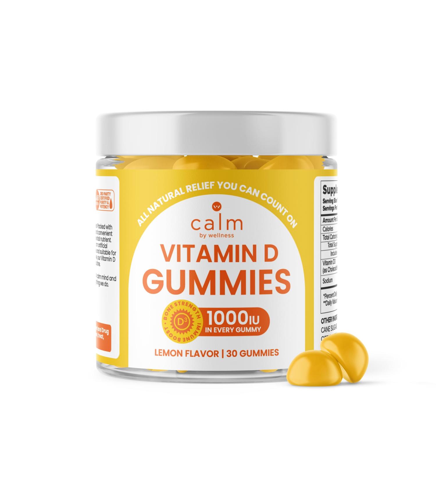 Calm by Wellness Vitamin D Gummies for Adults Vitamin D3 Gummy Vitamins for Bone and Immune System Support Lemon Flavor 30 Count - Buy Online on GoSupps.com