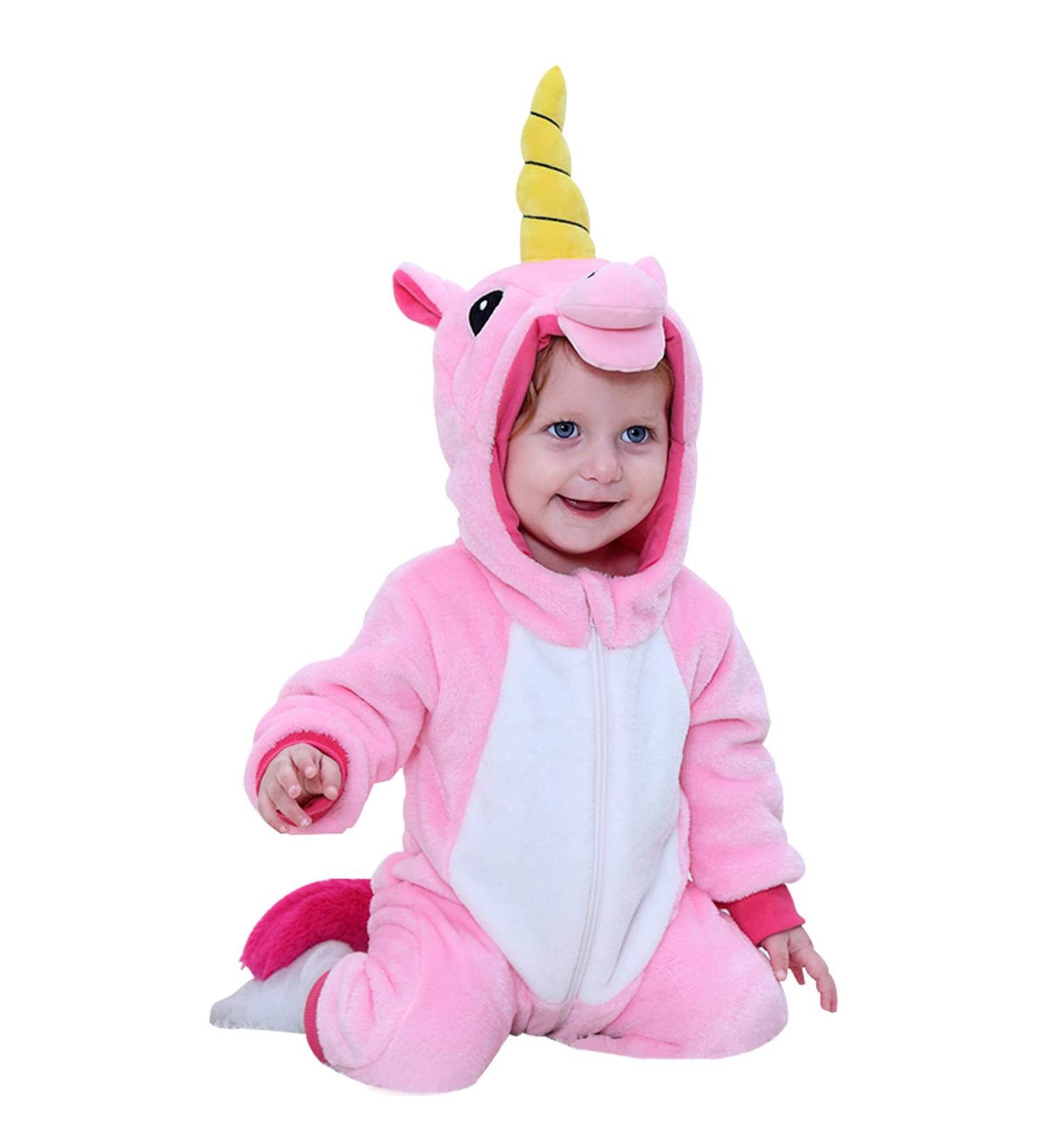 Doladola Baby Unicorn Hooded Romper - Flannel Toddler Jumpsuit (24-30 Months, Pink) - Buy Online on GoSupps.com