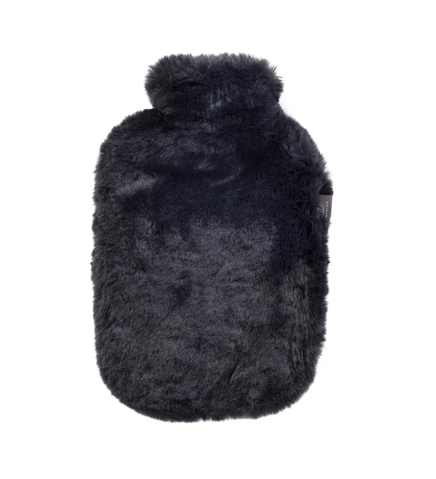 Fashy hot water bottle with super soft cover made of high-quality imitation fur black 2.0L