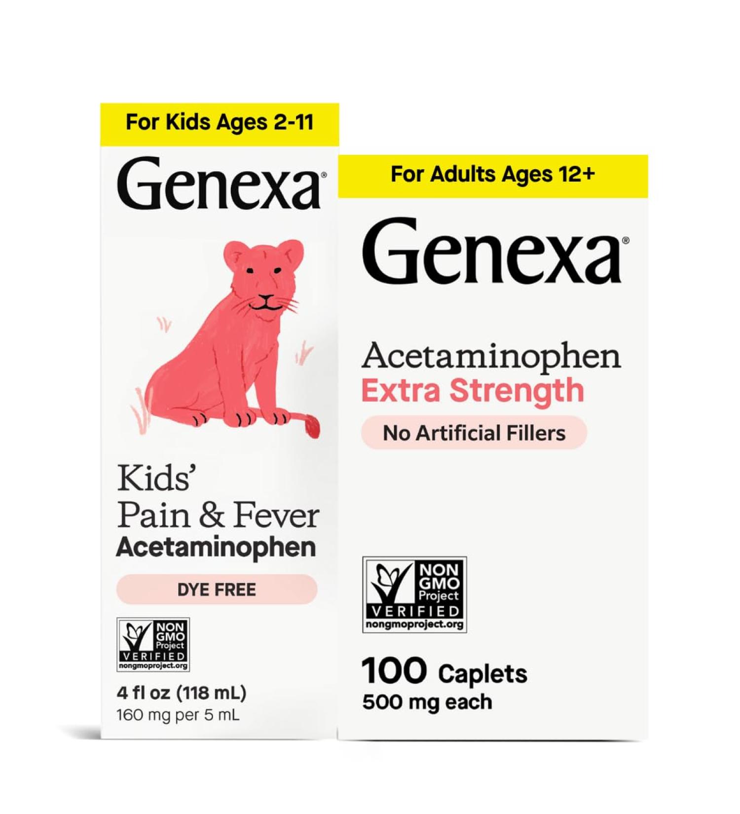 Genexa Kids & Adults Clean Acetaminophen Combo | Family Pain & Fever Bundle | Dye Free 0% Artificial Additives | Vegan & Non-GMO | Medicine Made Clean | Ages 2-11 12+ (2 Pack) - Buy Online on GoSupps.com