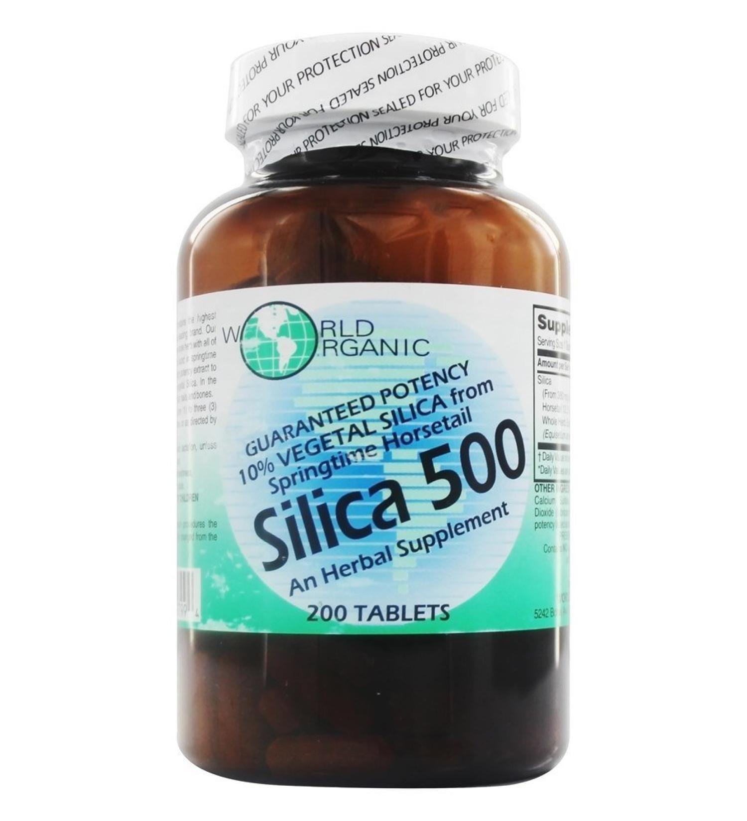 Buy World Organic Silica 500 - 200 Tablets | Premium Silica Supplement for Stronger Hair, Nails & Skin - Buy Online on GoSupps.com