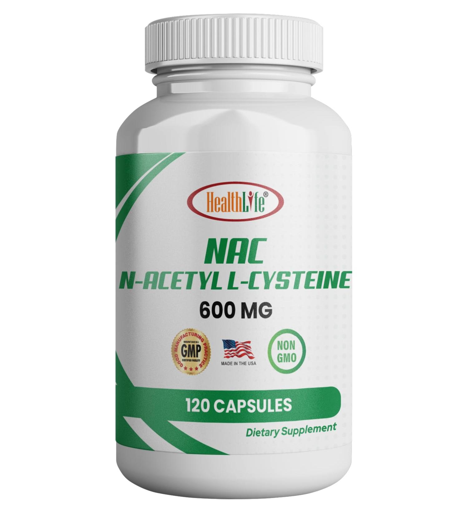HealthLife N-Acetyl L-Cysteine (NAC) 600mg 120 Capsules - Non-GMO Gluten Free 120 Servings - Buy Online on GoSupps.com