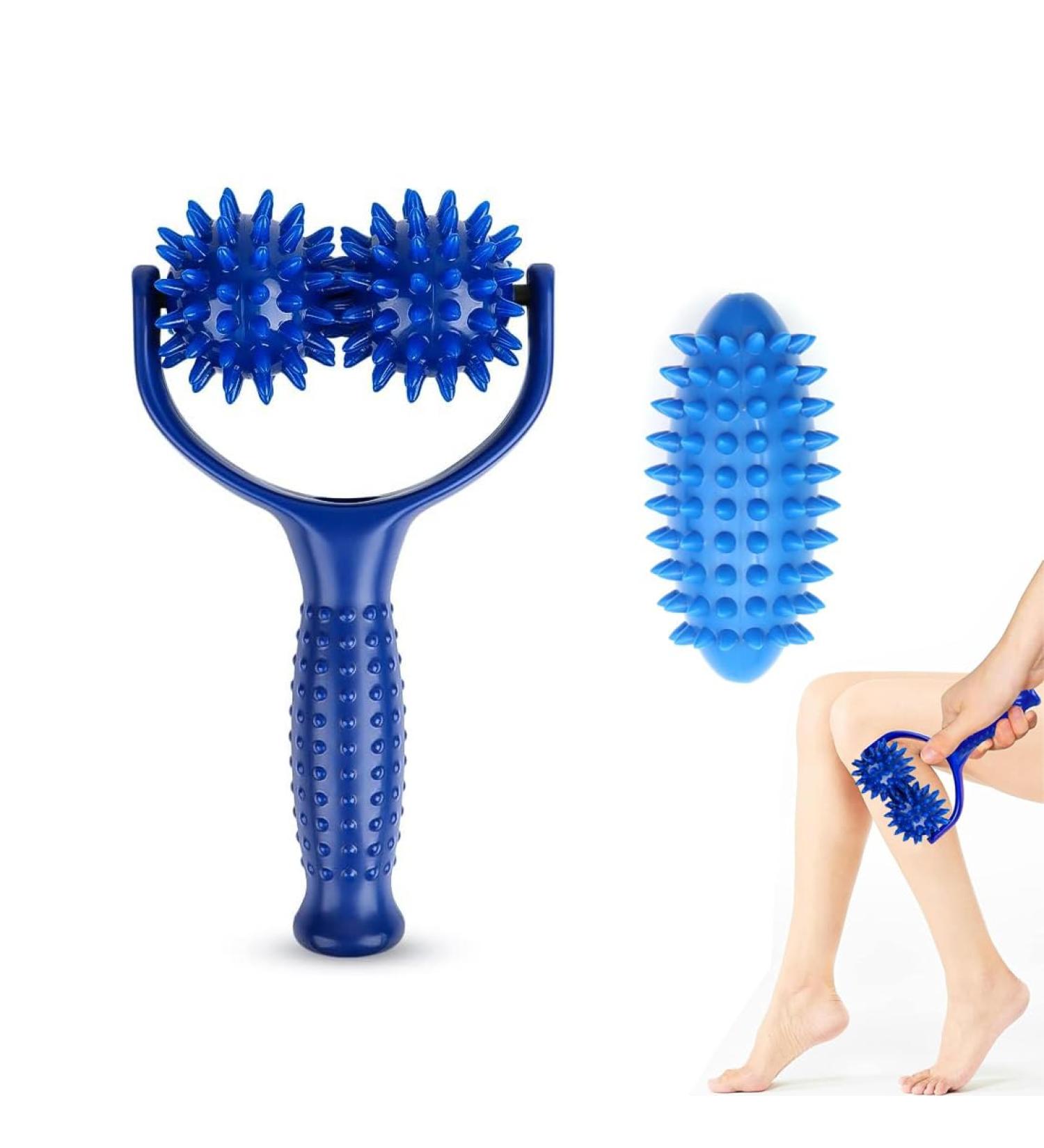 Premium Blue Massage Ball & Roller with Handles - Self-Massage for Foot Leg & Back Relief - Buy Online on GoSupps.com