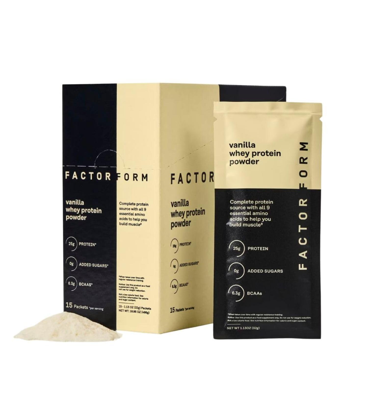 FACTOR FORM Whey Protein Powder | 100% Whey Isolate | 25g Protein & 6.3g BCAAs | Low Carb & Keto-Friendly | No Added Sugar (15 Packets Vanilla) Vanilla 1.22 Ounce (Pack of 15) - Buy Online on GoSupps.com