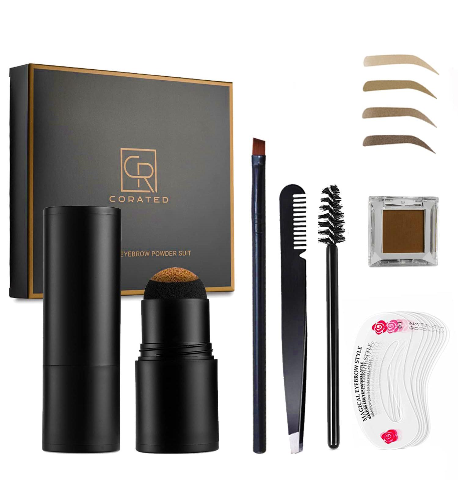 Eye Brow Stamp & Stencil Kit: Light Brown Tinting, Long-Lasting, Waterproof - 48 Reusable Stencils, Pen, Brush, Trimmer & Powder - Buy Online on GoSupps.com