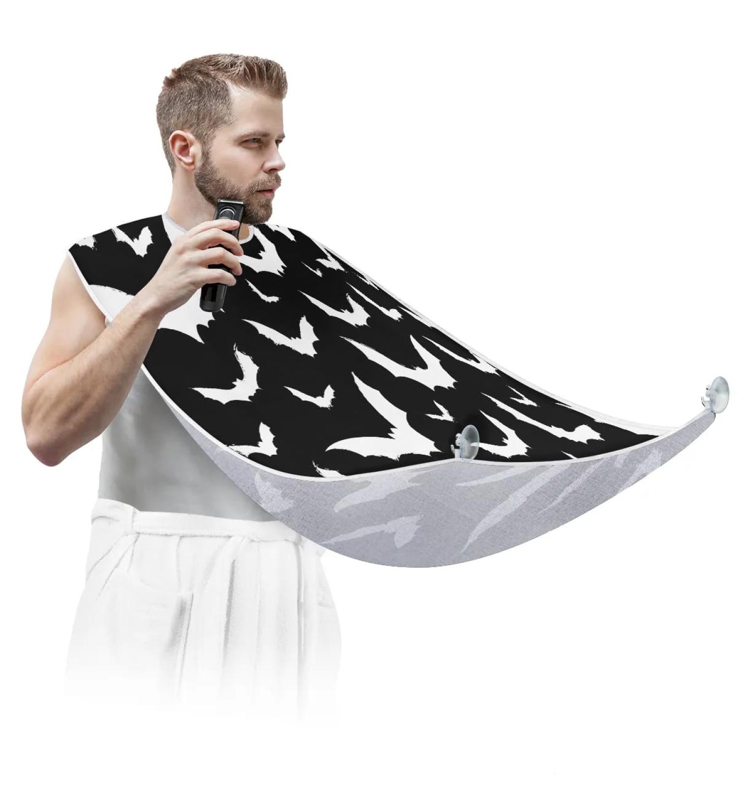 Beard Bib Apron for Men | Non-Stick Waterproof Hair Catcher Cape - Halloween Bat Pattern - Perfect for Shaving & Trimming - International Shipping - Buy Online on GoSupps.com