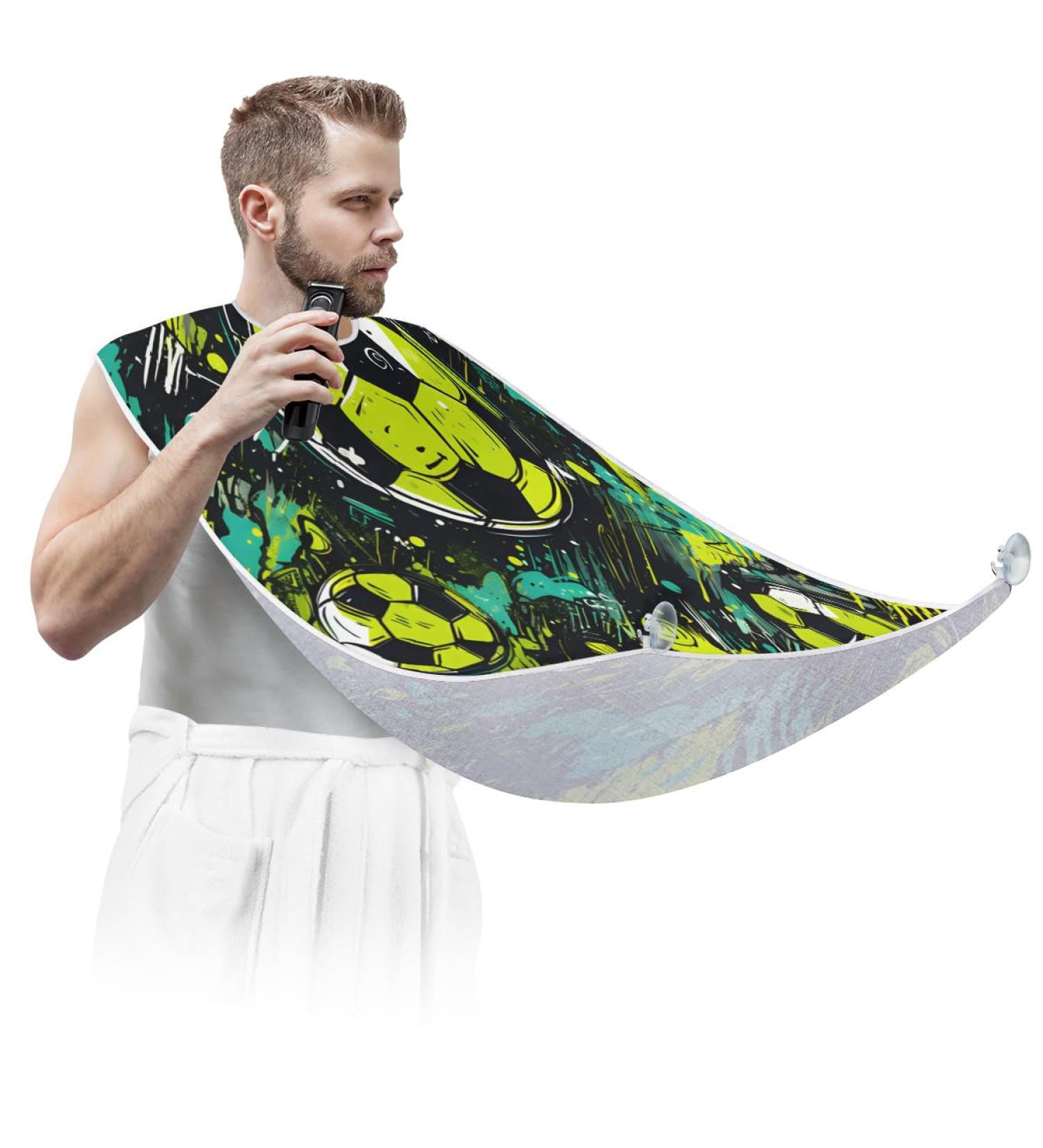 Green Football Beard Bib Apron - Ultimate Beard Hair Catcher for Men | Perfect Father's Day & Christmas Gifts for Dad & Husband with Suction Cups - Buy Online on GoSupps.com