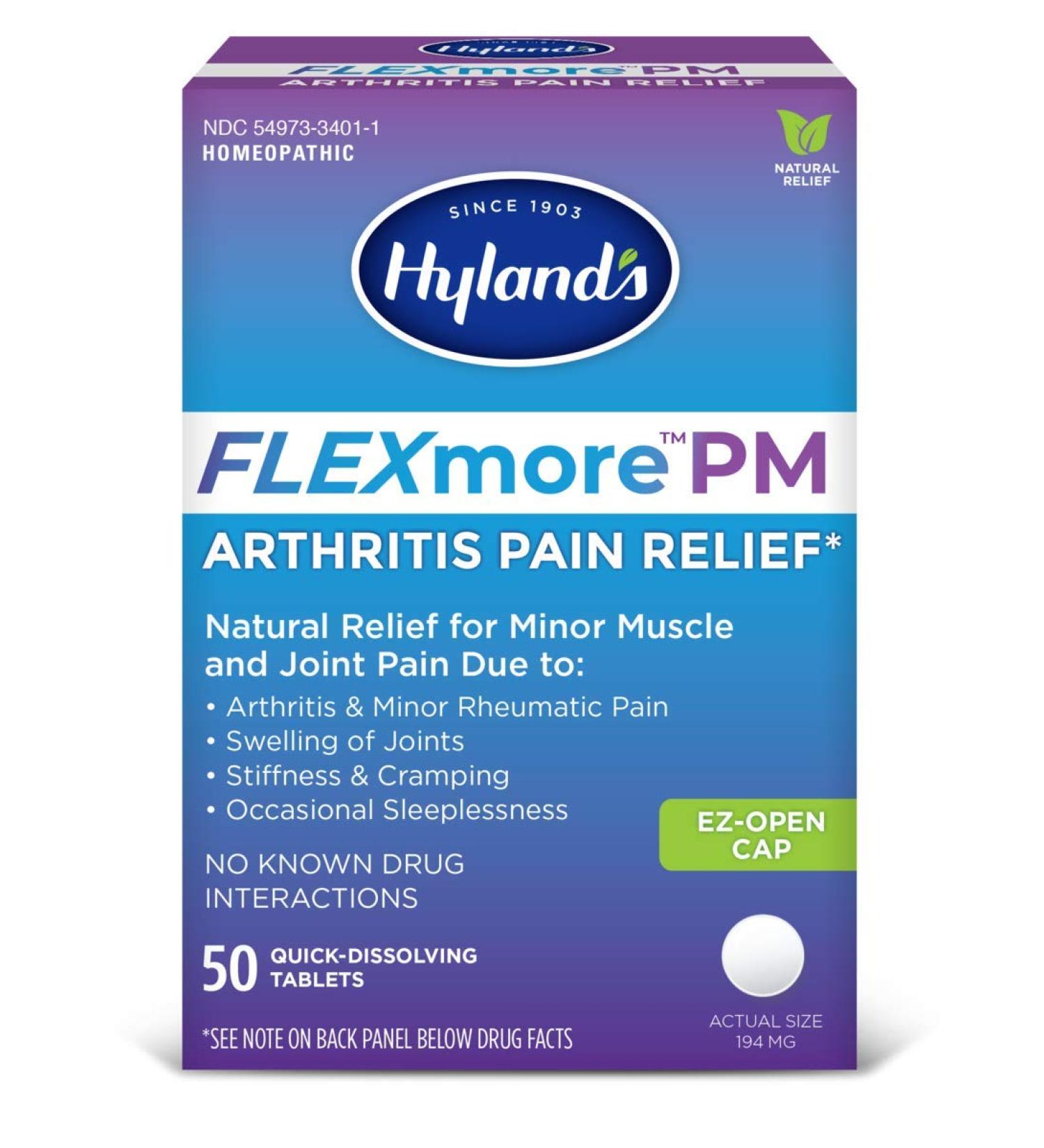 Hyland's FLEXmore PM - Arthritis Pain Relief Tablets for Back, Neck, Joint & Muscle Pain - 50 Quick-Dissolving Tablets - Buy Online on GoSupps.com