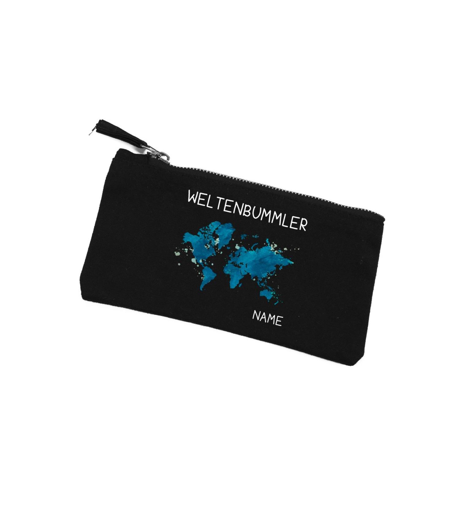 Herz & Heim Black cosmetic bag - Globetrotter - with your name Globetrotter