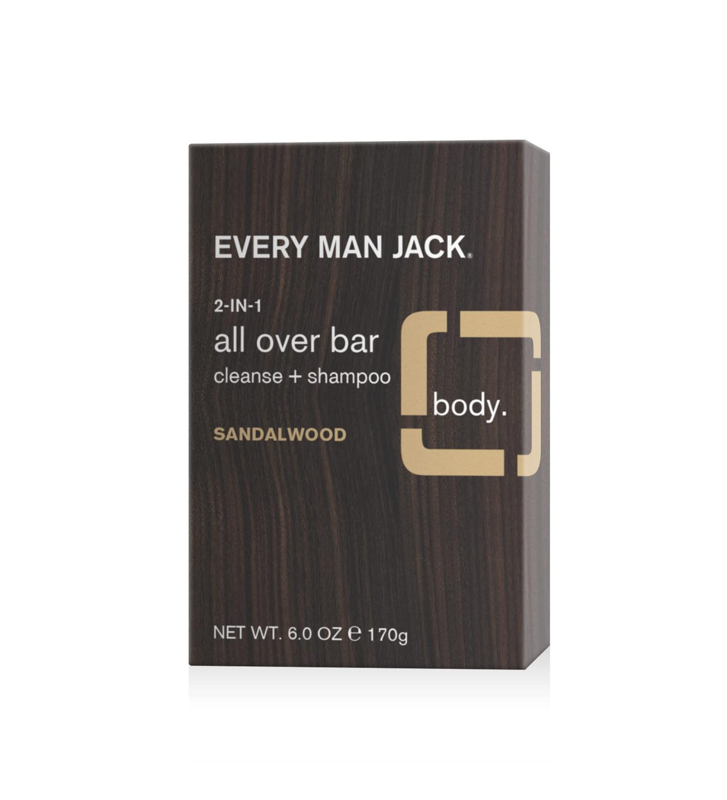 Every Man Jack Men's 2-in-1 All Over Bar - Sandalwood | Parabens-Free, Phthalate-Free, Dye-Free | Certified Cruelty Free | Made With 100% PCR Paper | 6 oz Bar - Buy Online on GoSupps.com