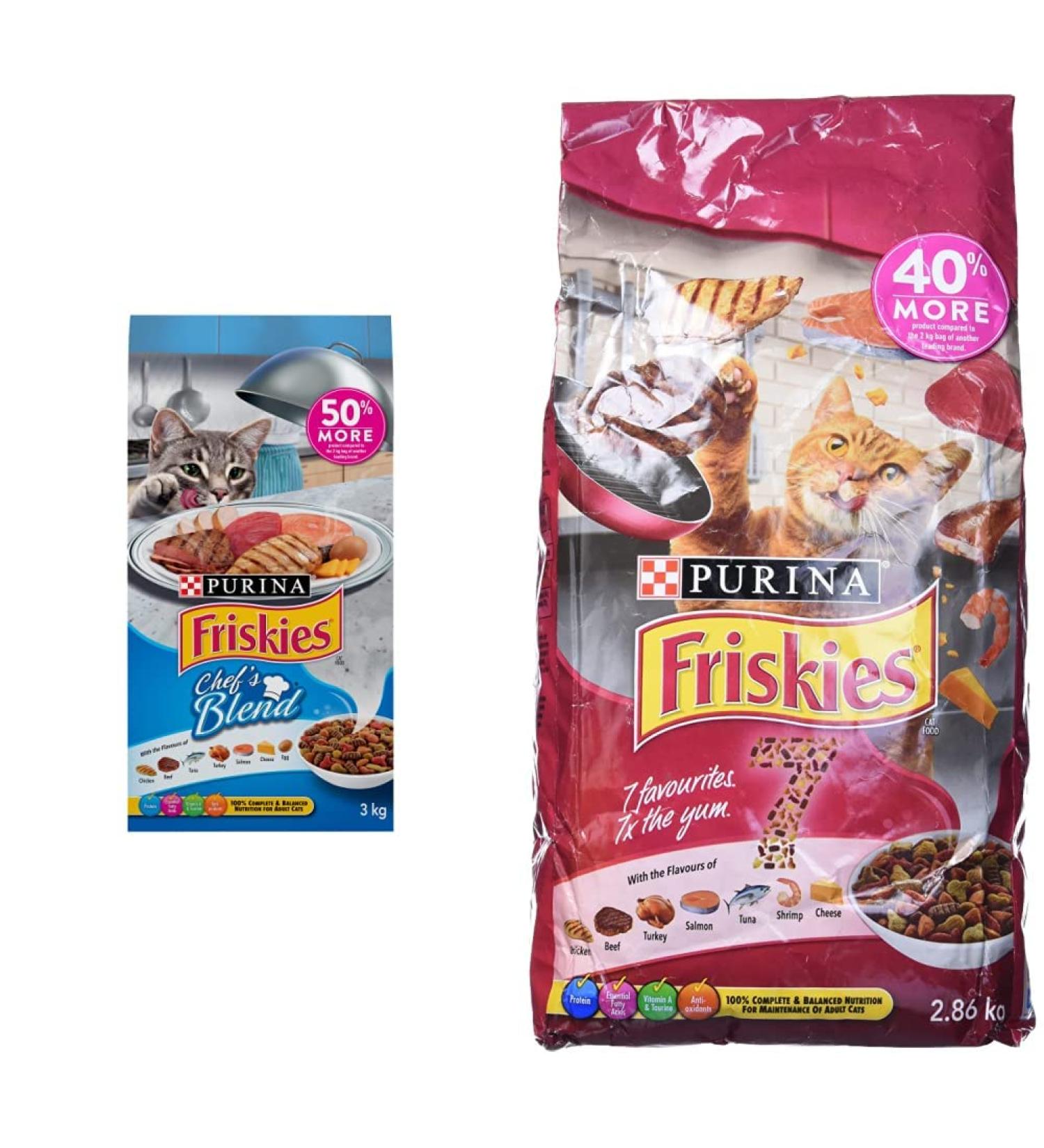 Friskies Chef's Blend Dry Cat Food - 3 kg Bag & 7 Dry Cat Food - 2.86 kg Bag Cat Food + Chicken & Seafood - Buy Online on GoSupps.com