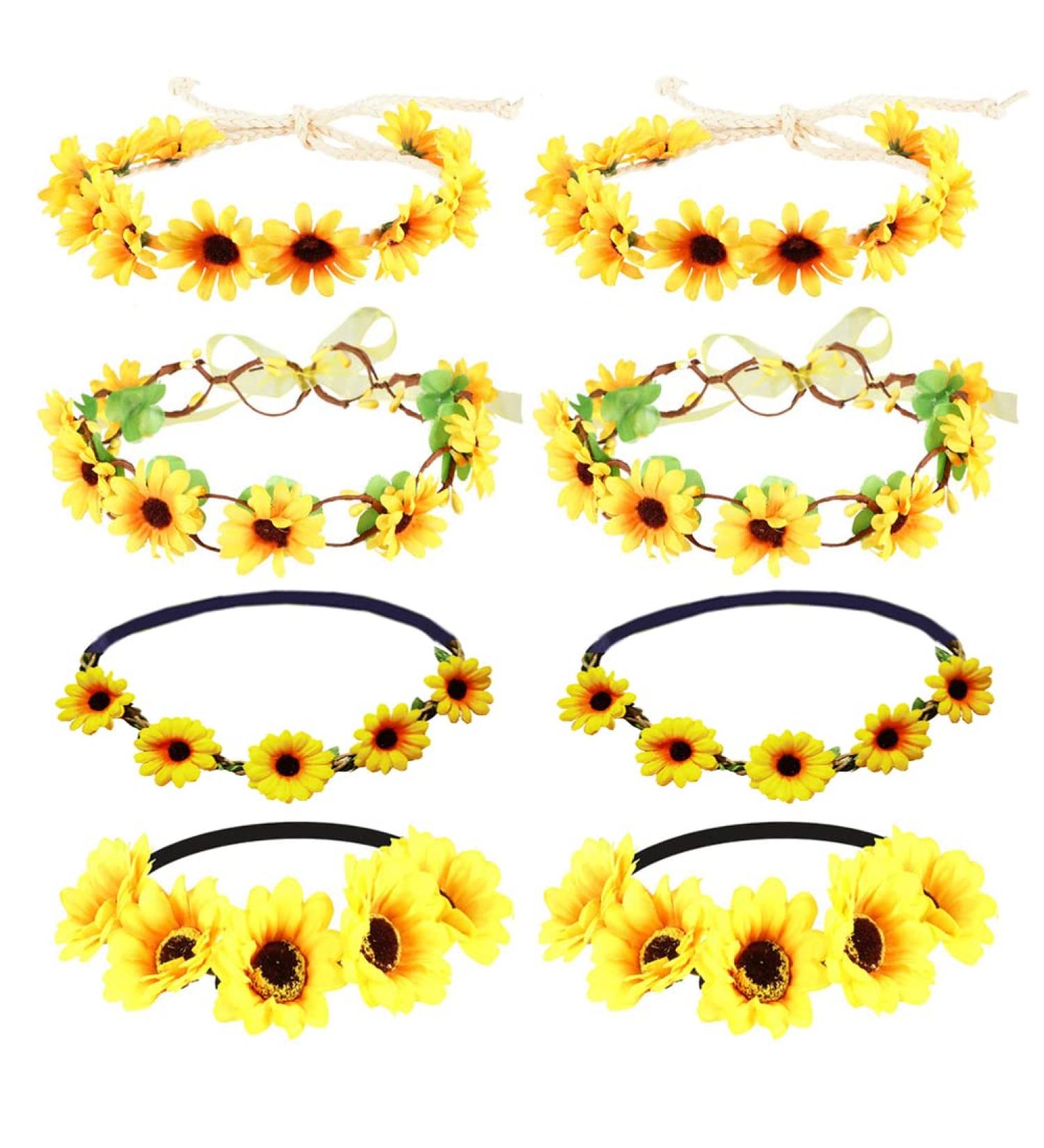 Joyci Sunflower Hair Accessories Set - 8 Pieces Boho Headbands, Hairpins & Wreath for Wedding & Hippie Party (Headband Set B) - Buy Online on GoSupps.com