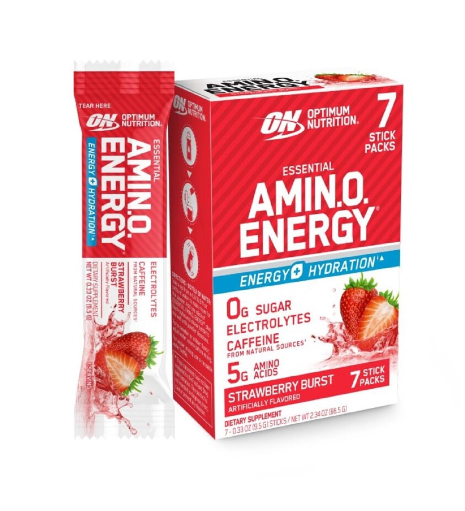 Optimum Nutrition Essential Amino Energy Plus Electrolytes - Strawberry Burst 7 Count Stick Packs | Energy Powder for Enhanced Performance - Buy Online on GoSupps.com