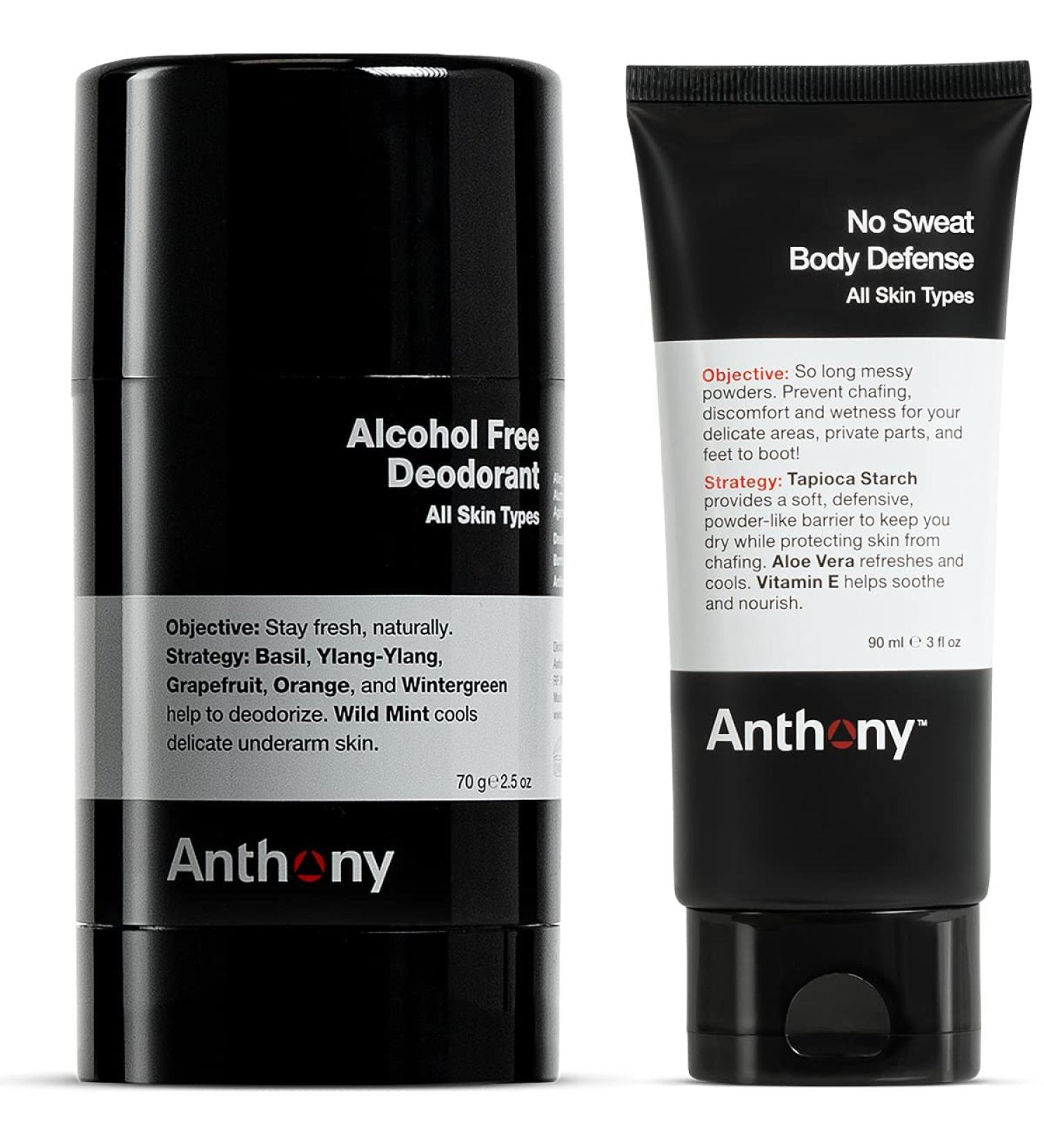 Anthony Alcohol Free Aluminum Free Deodorant for Men 2.5 Fl Oz and Anthony No Sweat Body Defense Deodorant for Men 3 Fl Oz - Buy Online on GoSupps.com