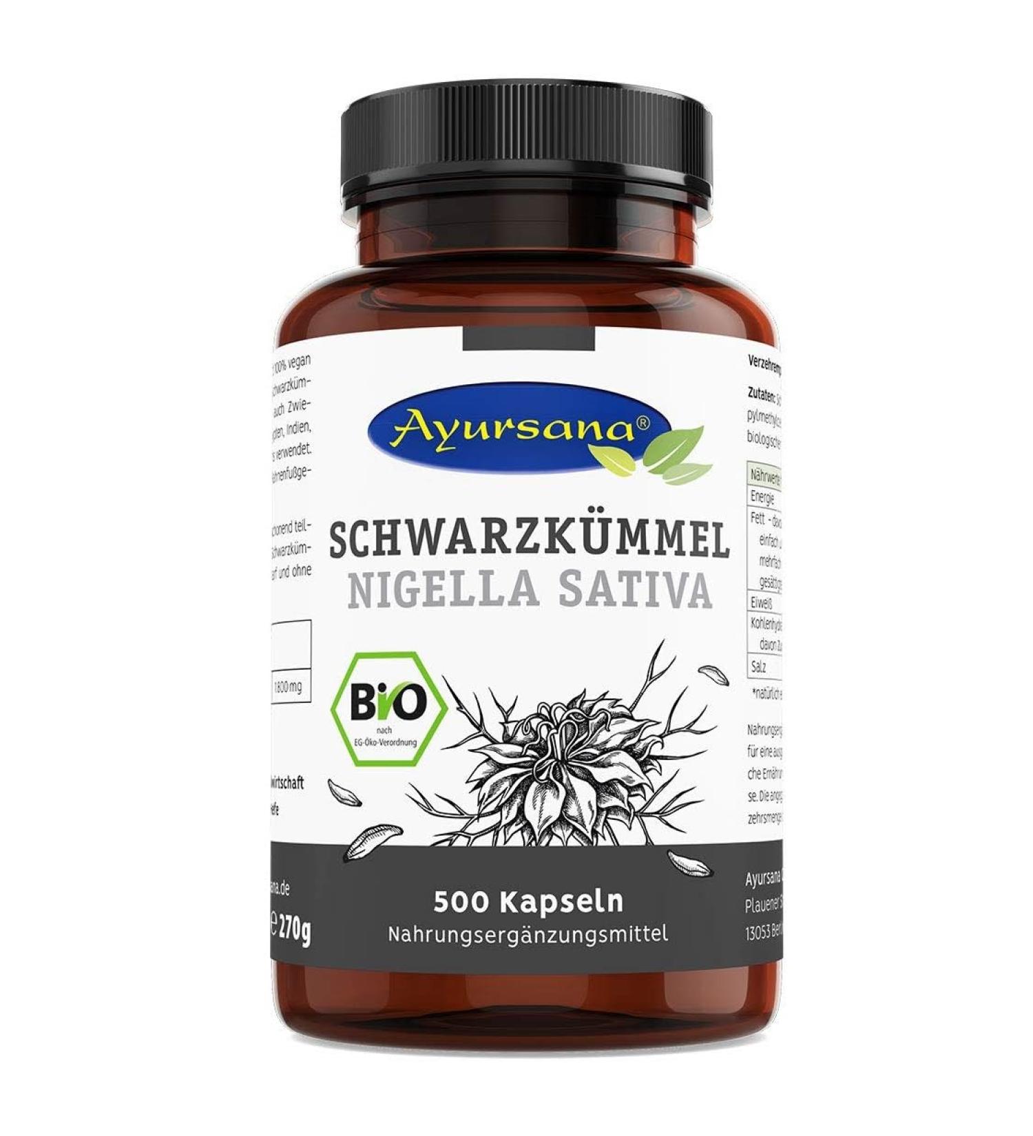 Buy Ayursana Vegan Organic Black Cumin Capsules - 500 ct Nigella Sativa 1800mg Daily Dose from Egypt | Natural Wellness & Supplements - Buy Online on GoSupps.com