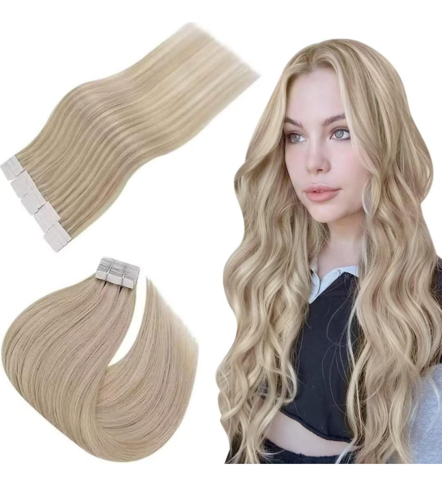 EASYOUTH Blonde Highlight Tape in Hair Extensions - 14 Inch Ash Blonde Human Hair Extensions - 40g 20Pcs - #18P613 - Buy Online on GoSupps.com