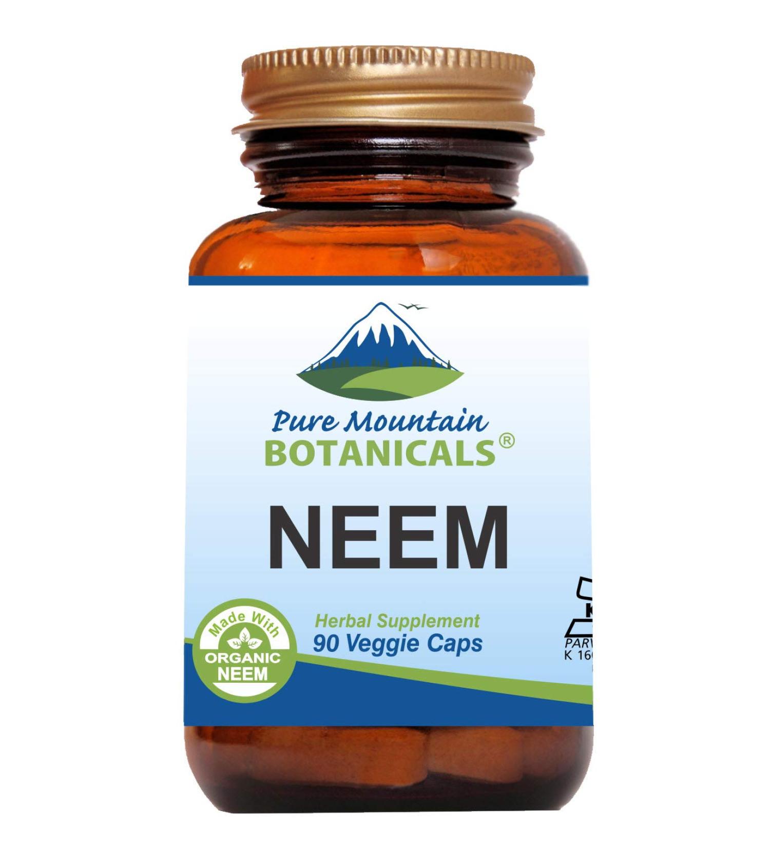 Pure Mountain Botanicals Neem Capsules - 90 Kosher Vegan Caps with 500mg Organic Neem Leaf Supplement - Buy Online on GoSupps.com
