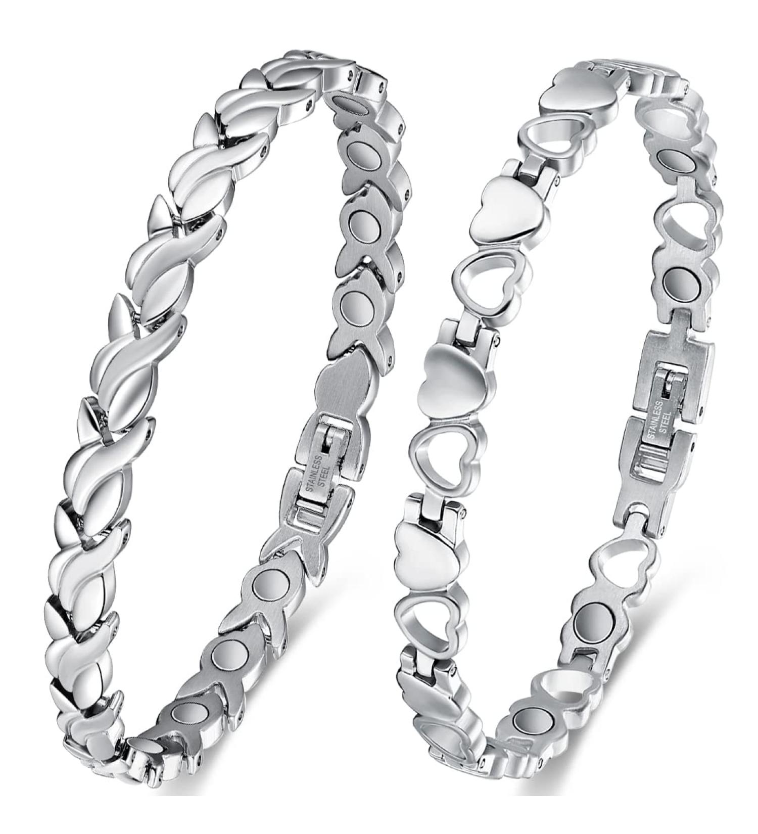 Vicmag 2 PCs Magnetic Hard Band Bracelet for Women - Ultralight Titanium Gift with Distant Tool (Silver Fishtail & Love) - Buy Online on GoSupps.com
