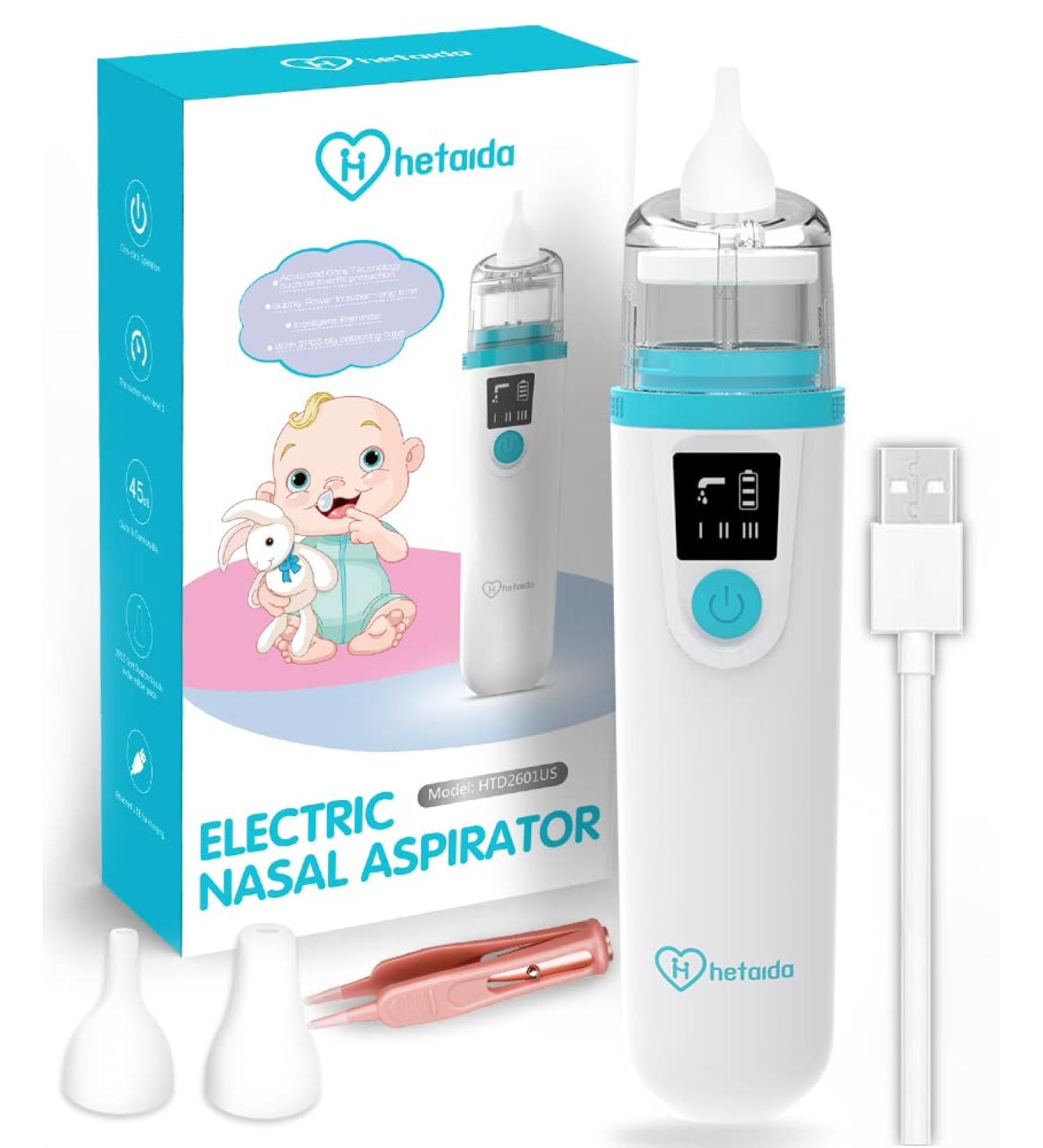 Electric Baby Nasal Aspirator | USB Rechargeable, 3 Suction Levels | Mute & Anti-Backflow | Infant Nose Cleaner with Tweezer - Buy Online on GoSupps.com