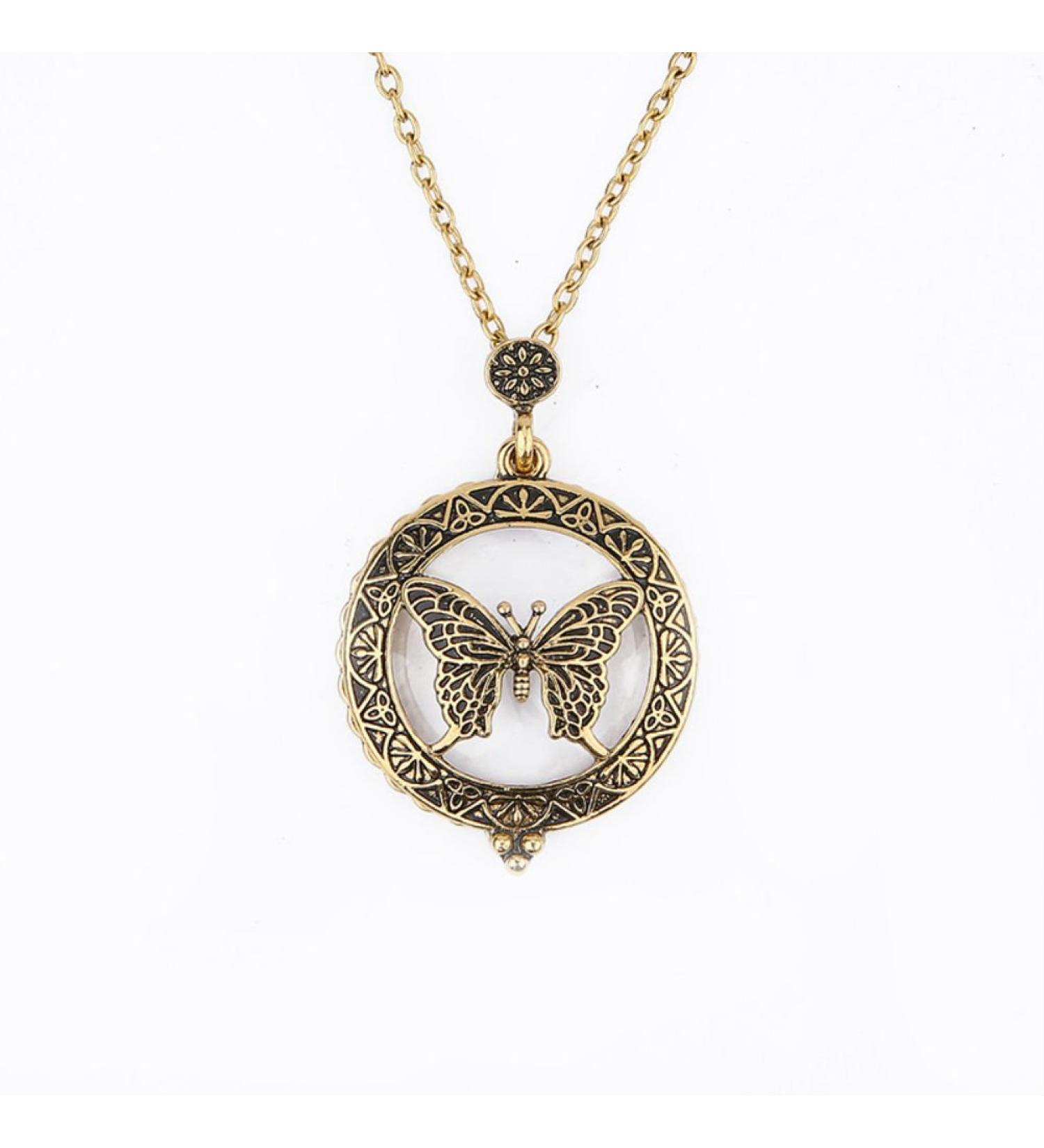 AKOAK 5X Portable Vintage Magnifying Glass Pendant Necklace for Library Reading Fine Print Zooming Increase Vision Jewelry and Gift (Butterfly) - Buy Online on GoSupps.com
