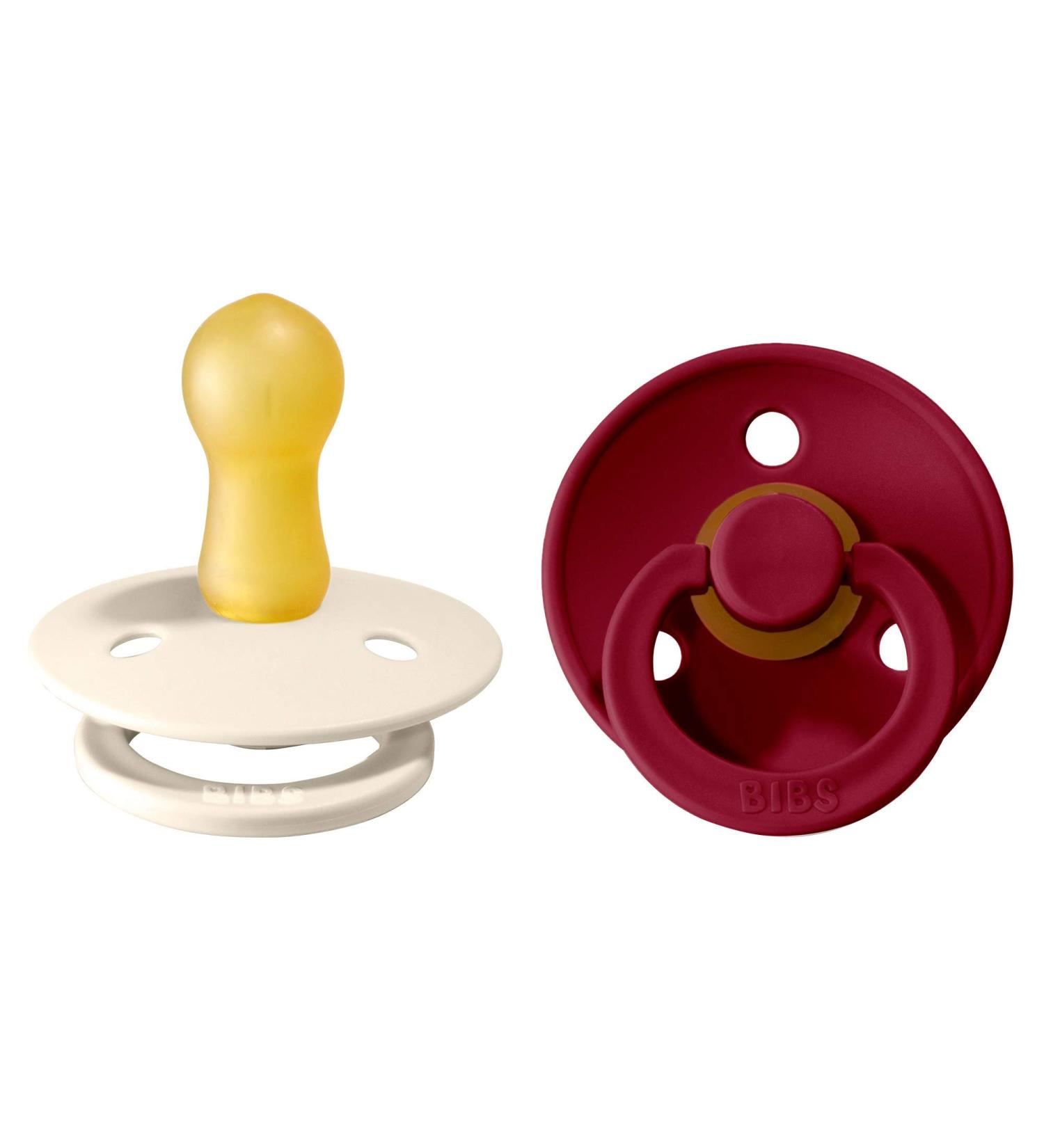 BIBS Colour Baby Pacifier 2-Pack | Made in Denmark | BPA Free | Natural Rubber Latex | Size 2 (6-18 Months) | Ivory/Ruby - Buy Online on GoSupps.com