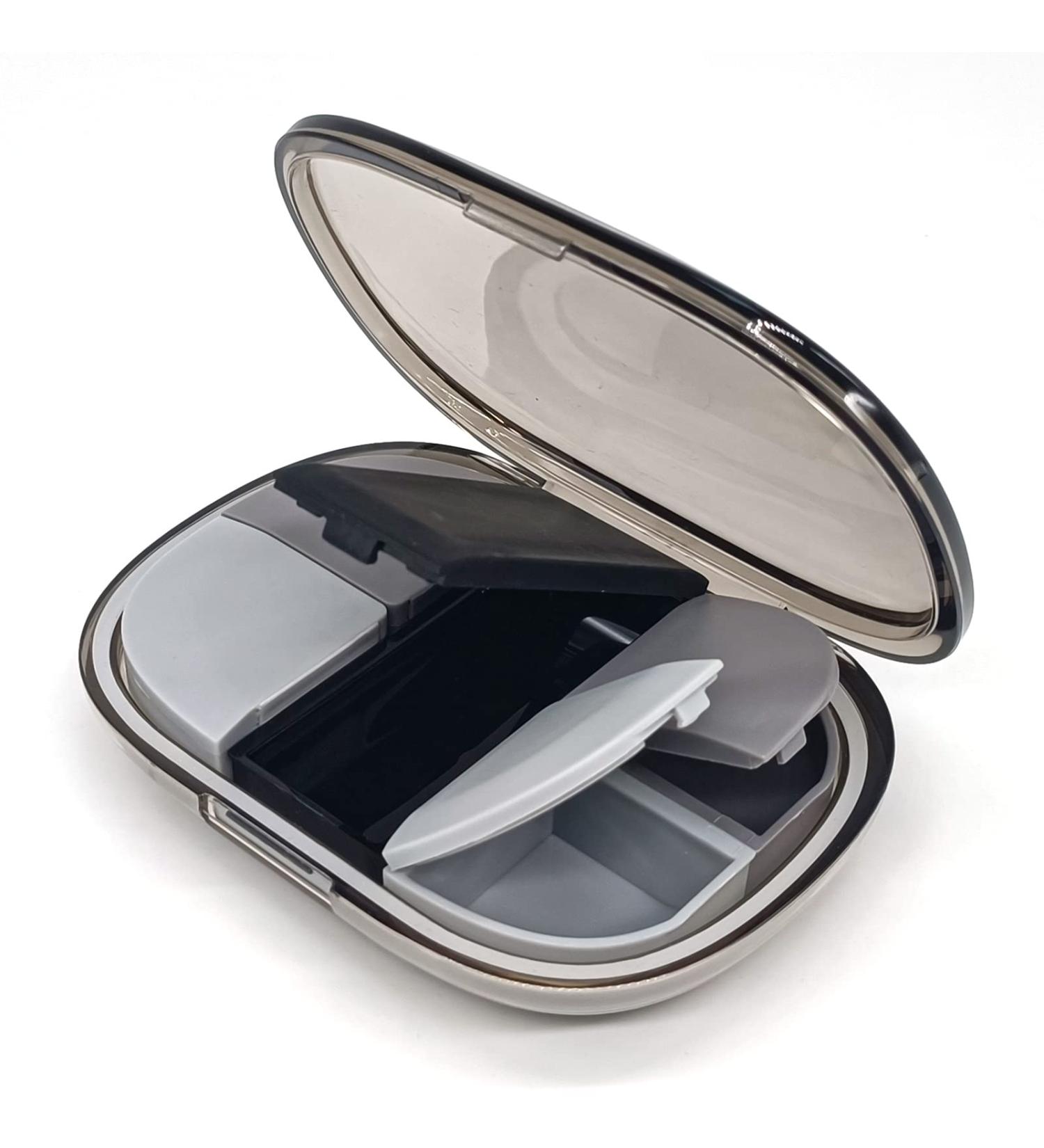 Pill Box Organizer, IUKUS Travel Pill Case Cute & Waterproof Daily Pill Organizer Vitamin and Medicine Case Small Pill Box for Pocket, Purse or Bag (Black-5 Compartment)