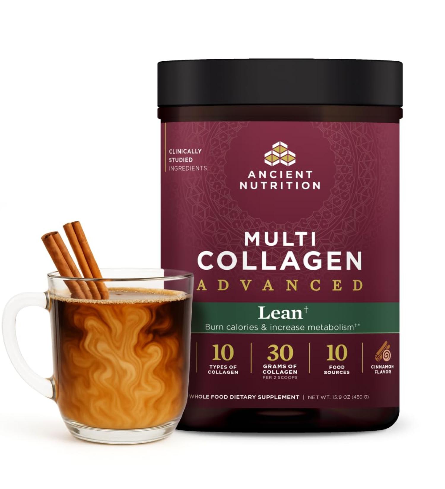 Ancient Nutrition Advanced Hydrolyzed Collagen Peptides Powder Protein Lean with Probiotics and Vitamin C Cinnamon for Women & Men Supports Healthy Weight Management & Muscle Building 25 Servings - Buy Online on GoSupps.com