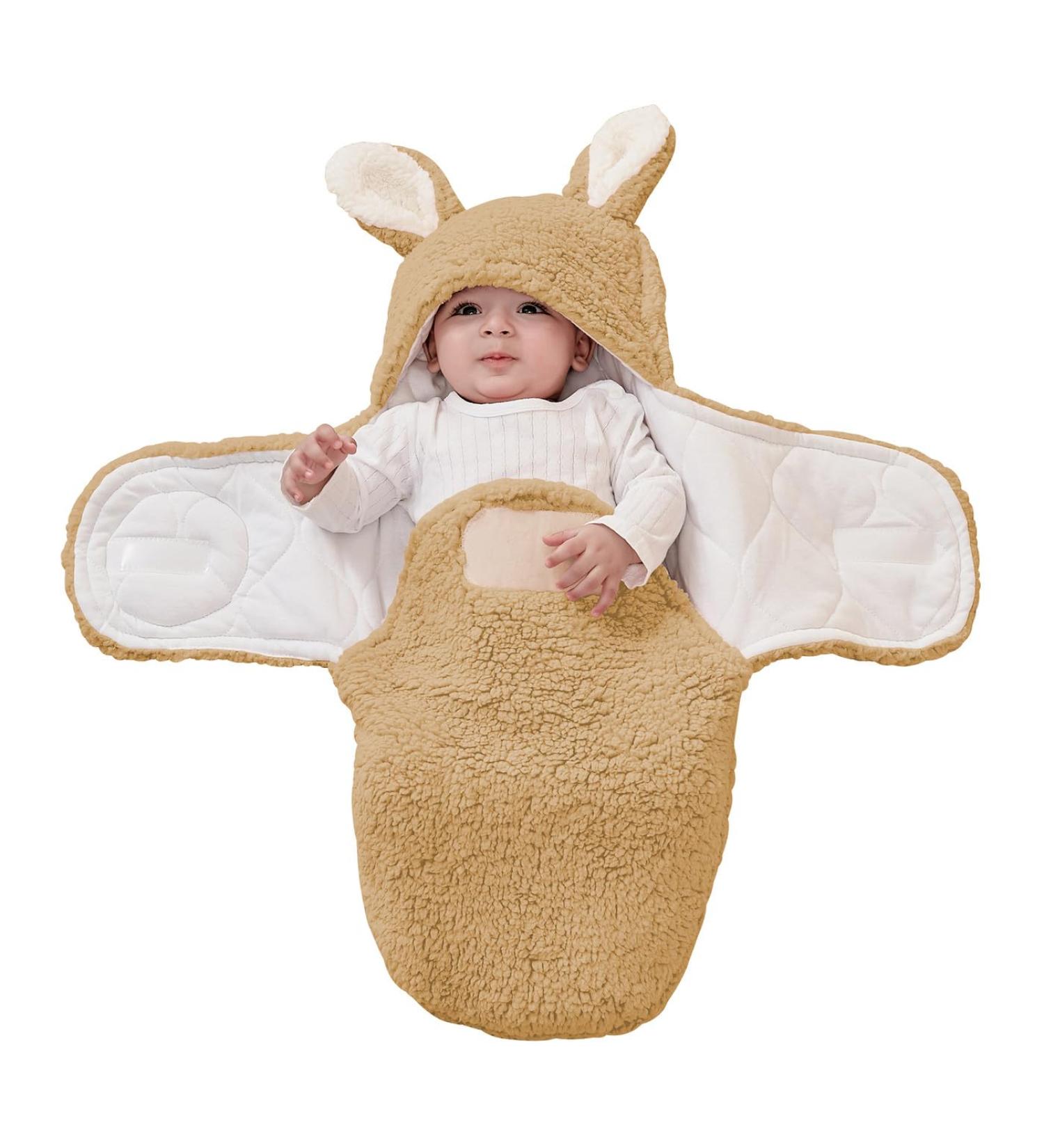 FUNUPUP Baby Hooded Swaddle Blanket | Winter Fleece Sleeping Bag for Newborn 3-6 Months | Brown Baby Clothes for Boys and Girls - Buy Online on GoSupps.com