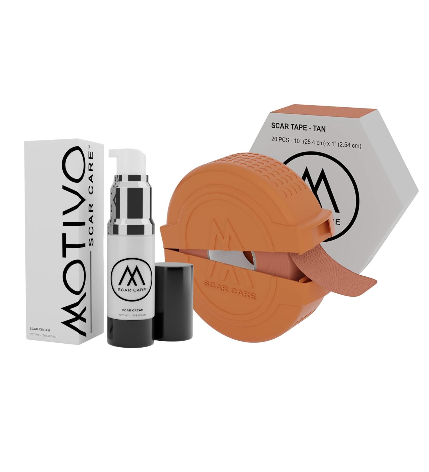 Motivo Scar Care Bundle - Scar Tape & Cream (15ml) | Water & Sweat Resistant, Ideal for Surgical, C-Section, Trauma & Acne Scars | Suitable for All Skin Types | Tan - Buy Online on GoSupps.com