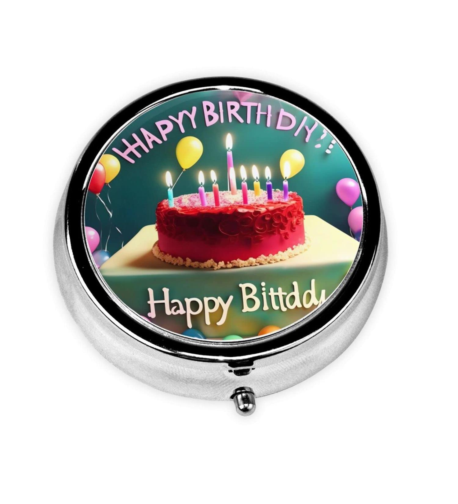 Happy Birthday Beautiful Round Pill Box | 3 Compartment Travel Organizer | Portable Pill Box for Easy Travel - Buy Online on GoSupps.com