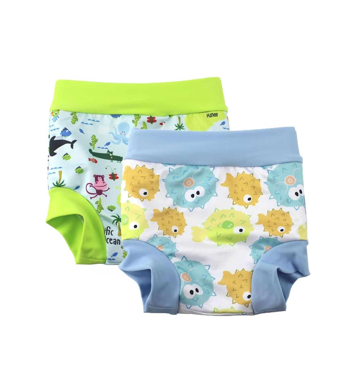 BabyPreg High Waist Swimming Diaper Shorts for Kids (2-Pack) - Green & Light Blue Ages 2-3 Years - Abdominal Protection & Comfortable Fit - Buy Online on GoSupps.com