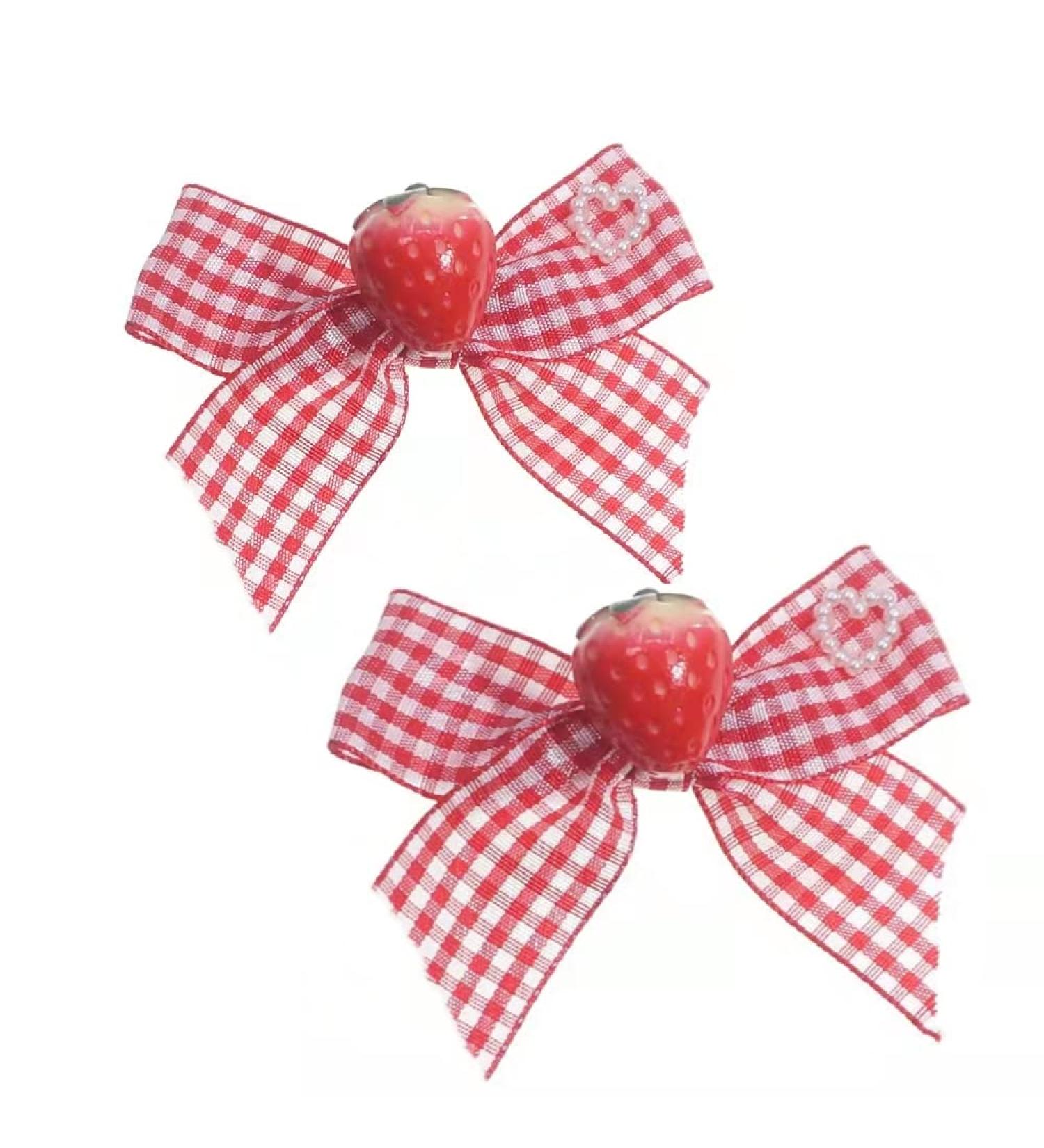 March9 Teen Girls Sweet Cute Strawberry Hair Bow Clips Barrettes Pink Lace Little Girl Hair Decoration Assorted Hair Accessories Alligator Braid Ornaments (Style2)  one size